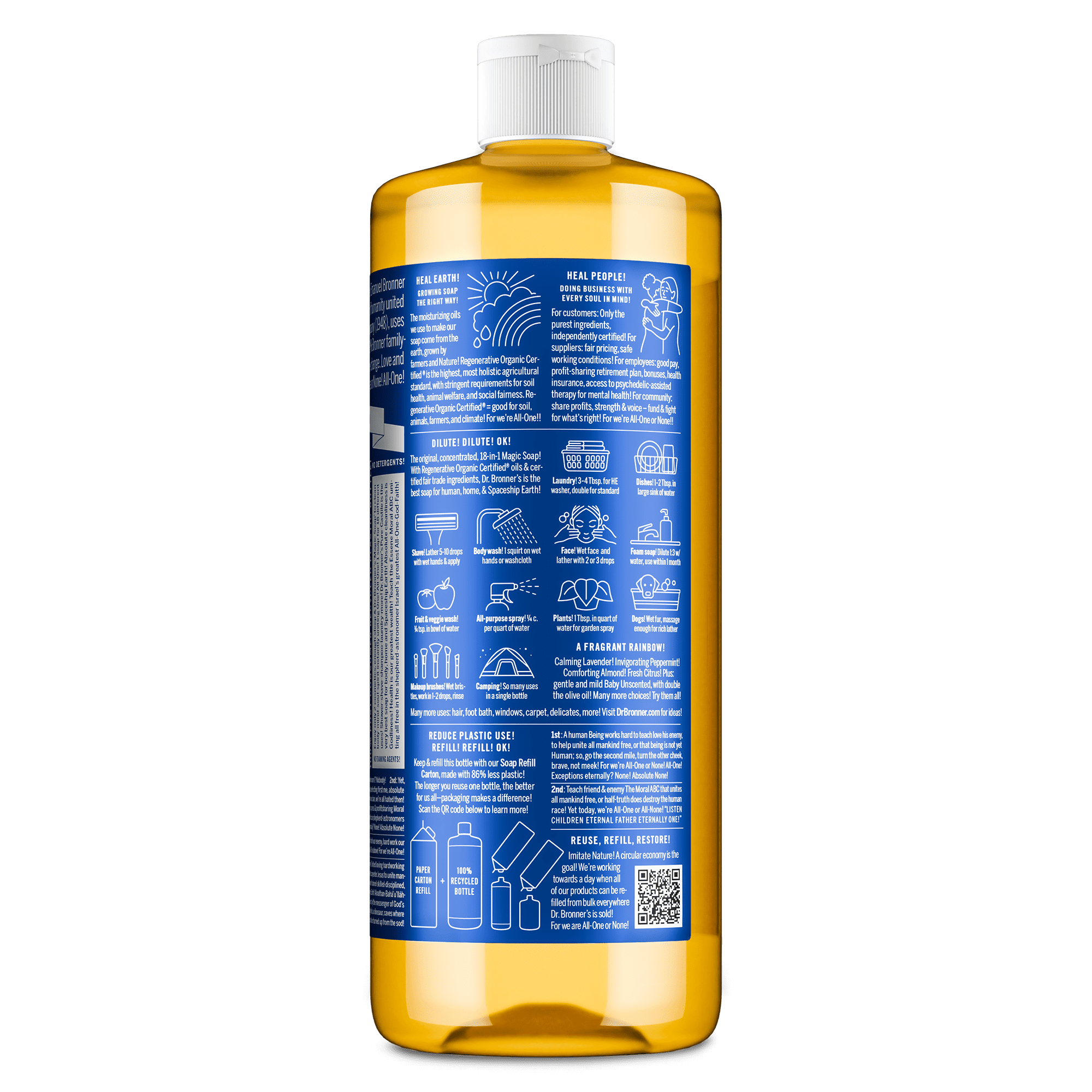 Dr. Bronner's Pure-Castile Liquid Soap, Peppermint Scent, Organic Face and Body Wash (32 oz) afdtg