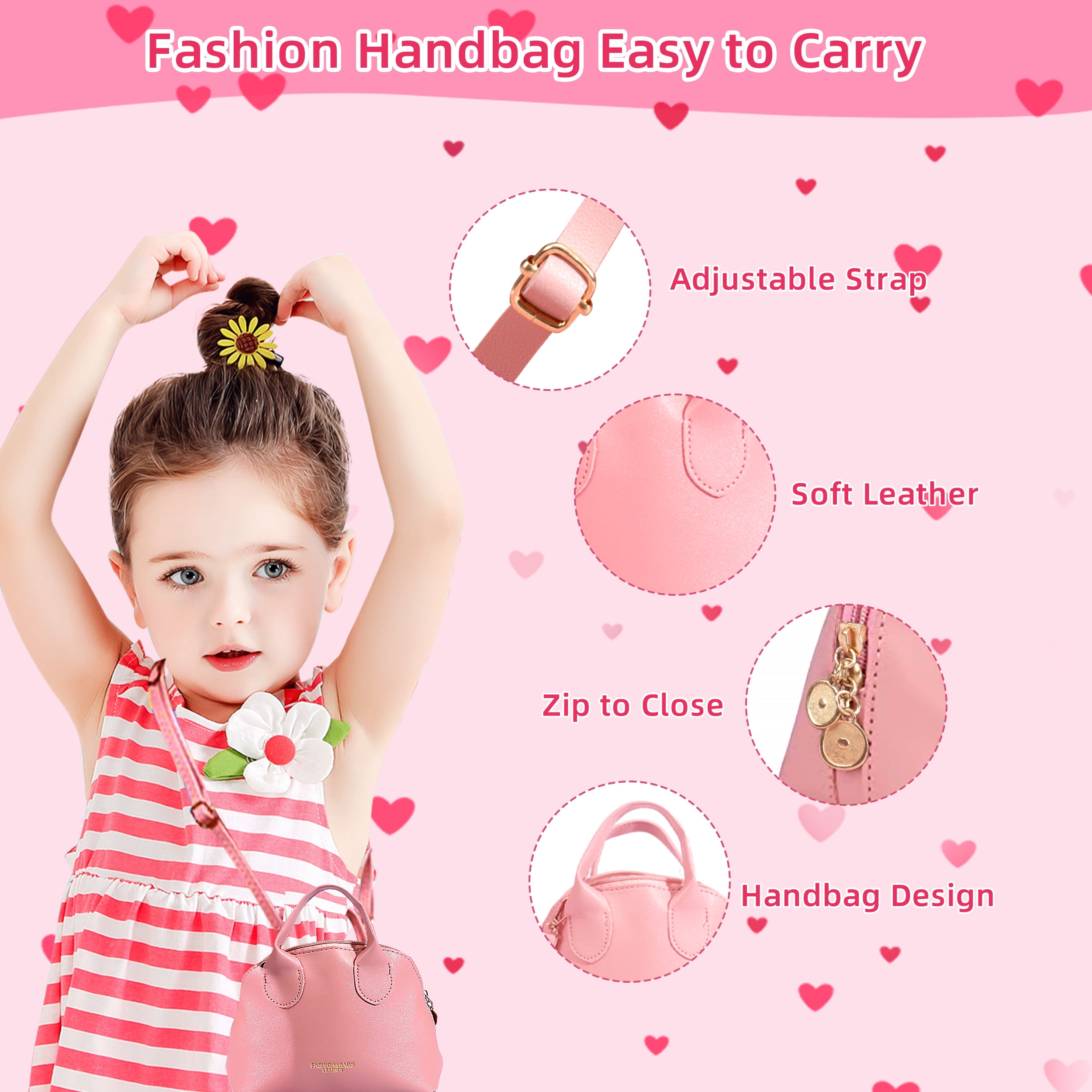 TiokMc Princess Play Purse Set, Pretend Makeup and Fashion Accessories for Kids (Pink, 31-Piece) qjp2q