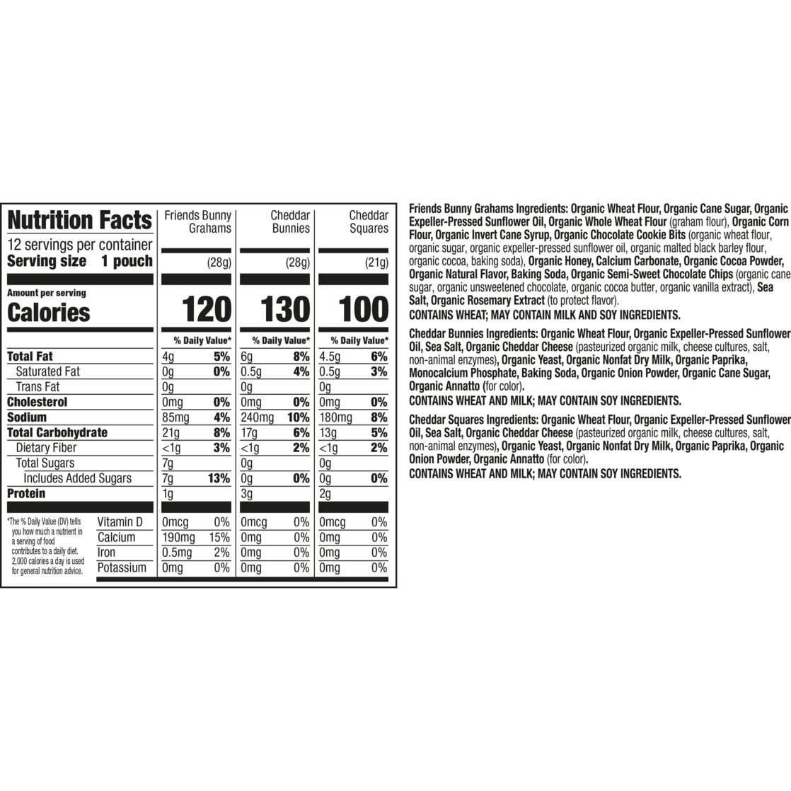 Annie's Organic Variety Snack Pack, Cheddar Bunnies, Bunny Grahams and Cheddar Squares (12 Count, 11 oz) pknp0