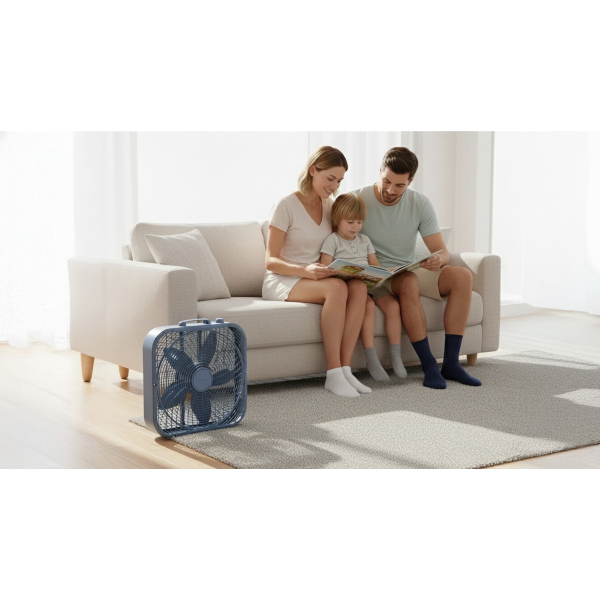 Lasko 20 in Cool Colors Classic Box Fan, Portable Floor or Window Cooling Fan with 3 Speeds (Laguna Blue, 20 in) f4r3m