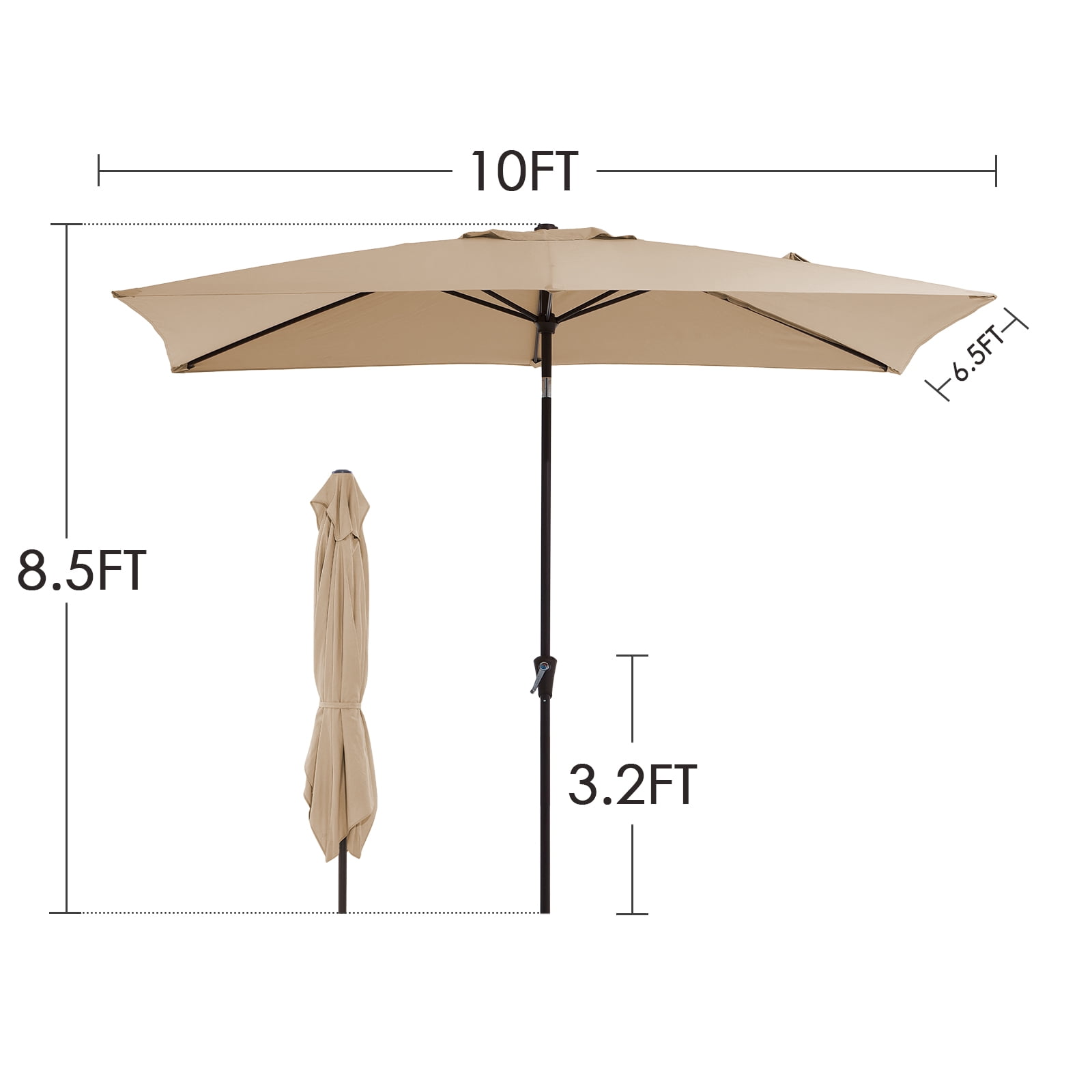 FUNDAZE Rectangular Patio Umbrella with Crank and Tilt, UV-Resistant Outdoor Shade for Deck and Garden (Beige, 6.5 ft x 10 ft) 5ydlf