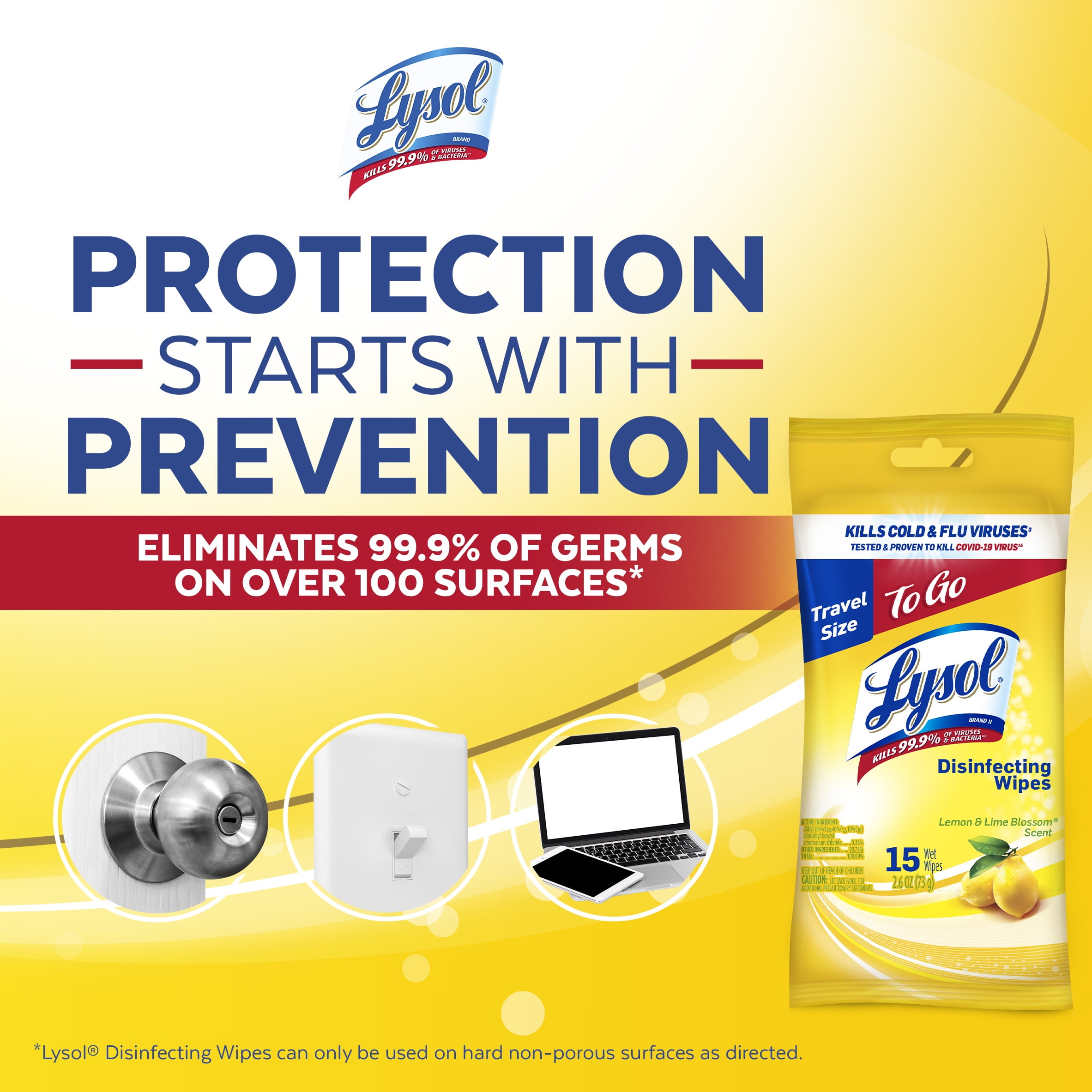 Lysol Disinfectant Wipes, Lemon and Lime Blossom Scent, Travel-Friendly Cleaning (15 Count) hx27r
