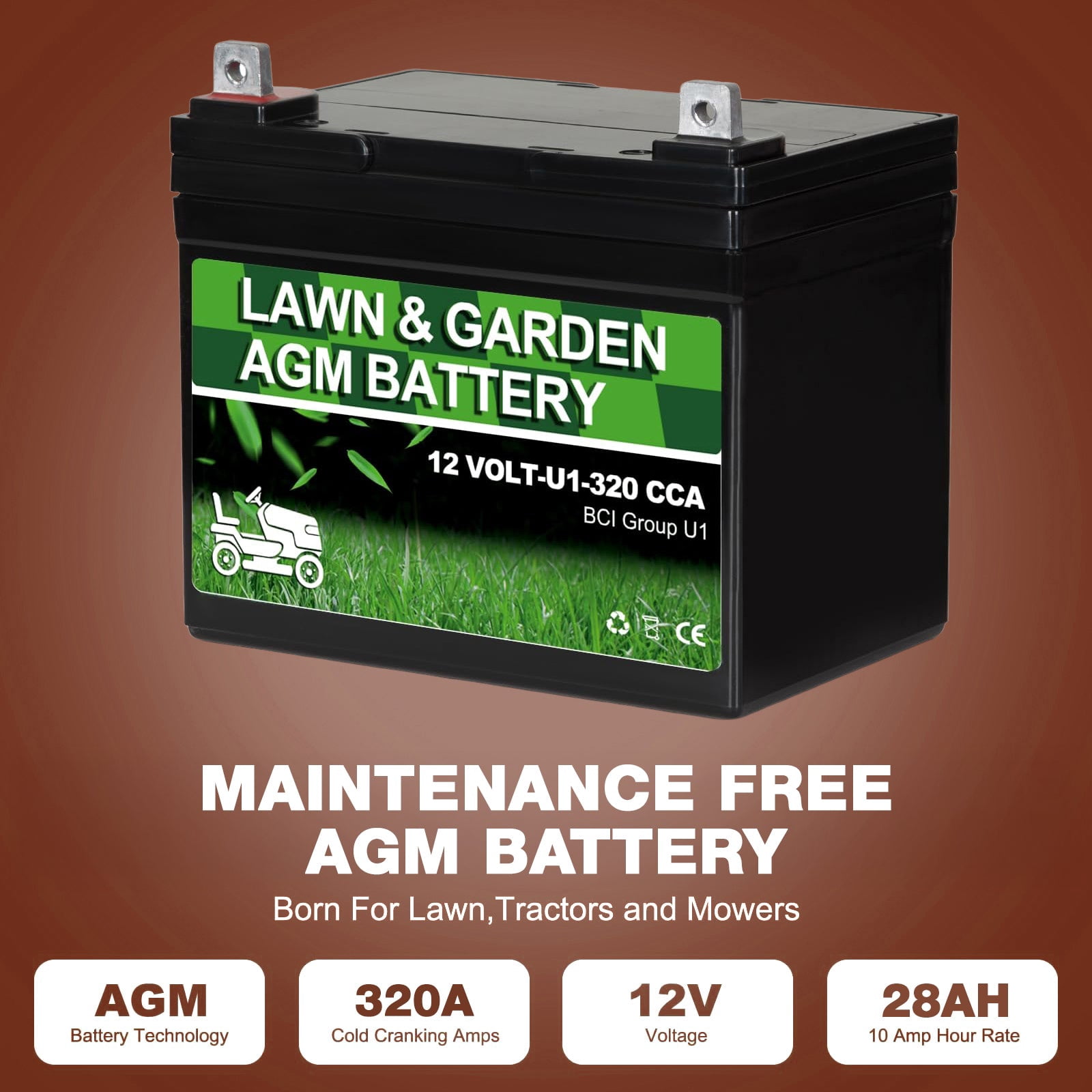 ANLIBATT AGM Lawn Mower Battery (Group Size U1, 12V, 320 CCA, 28Ah) b0096