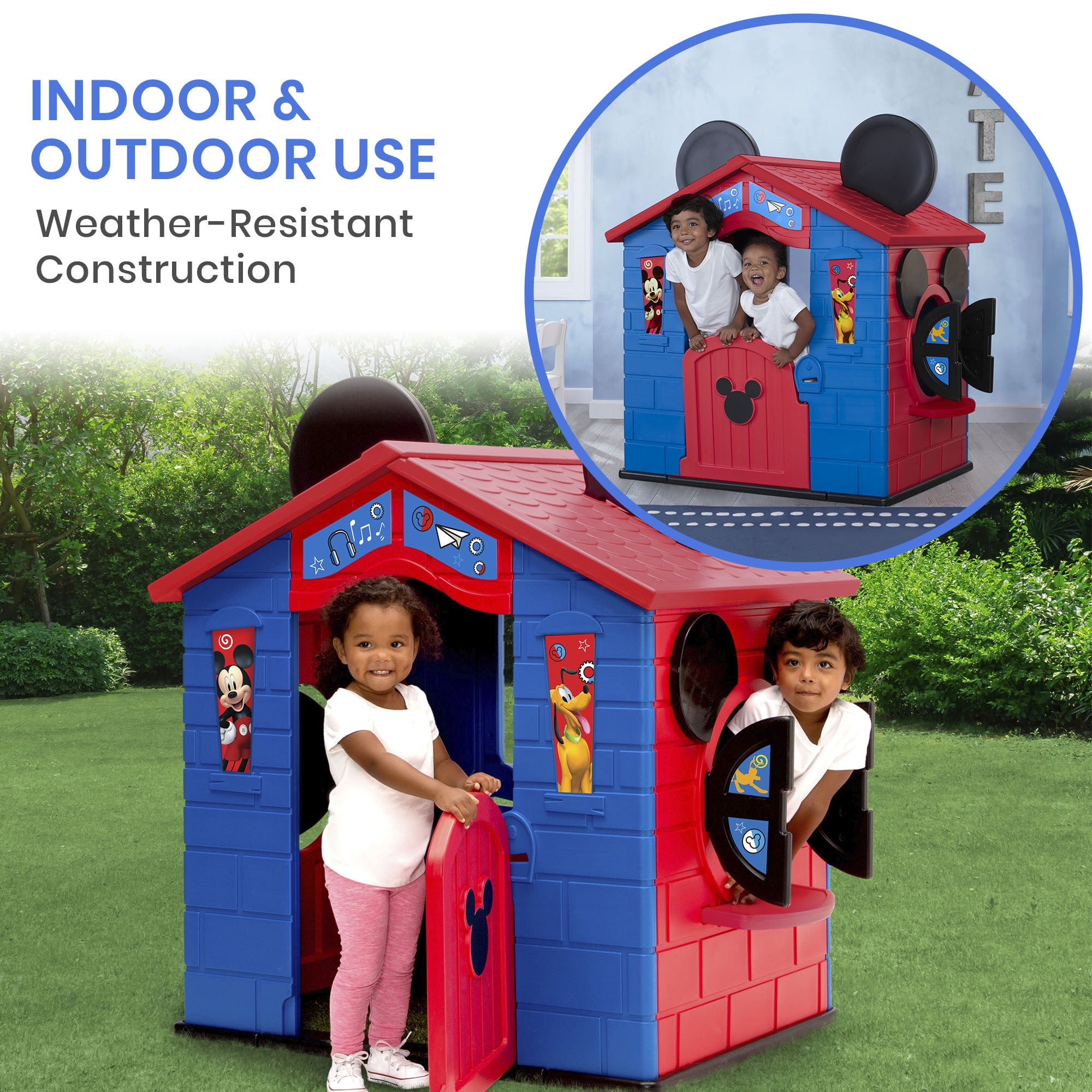 Delta Children Disney Mickey Mouse Plastic Playhouse for Indoor and Outdoor Play (52.9 in x 35 in x 54 in) dif7d