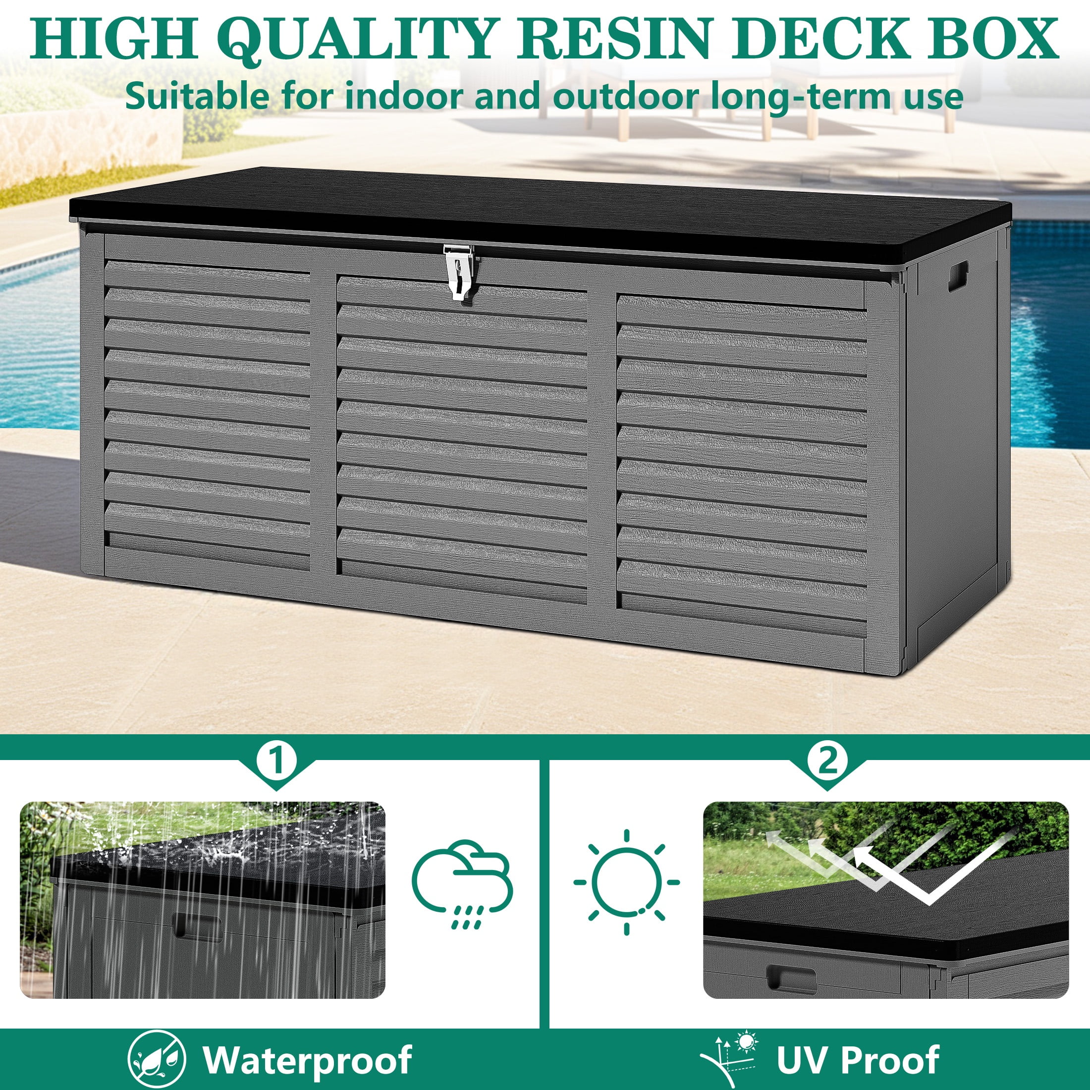 Segmart 130 Gallon Resin Deck Box, Outdoor Lockable Storage Container for Patio Cushions and Garden Tools (Grey, 130 Gallon) y5sgd