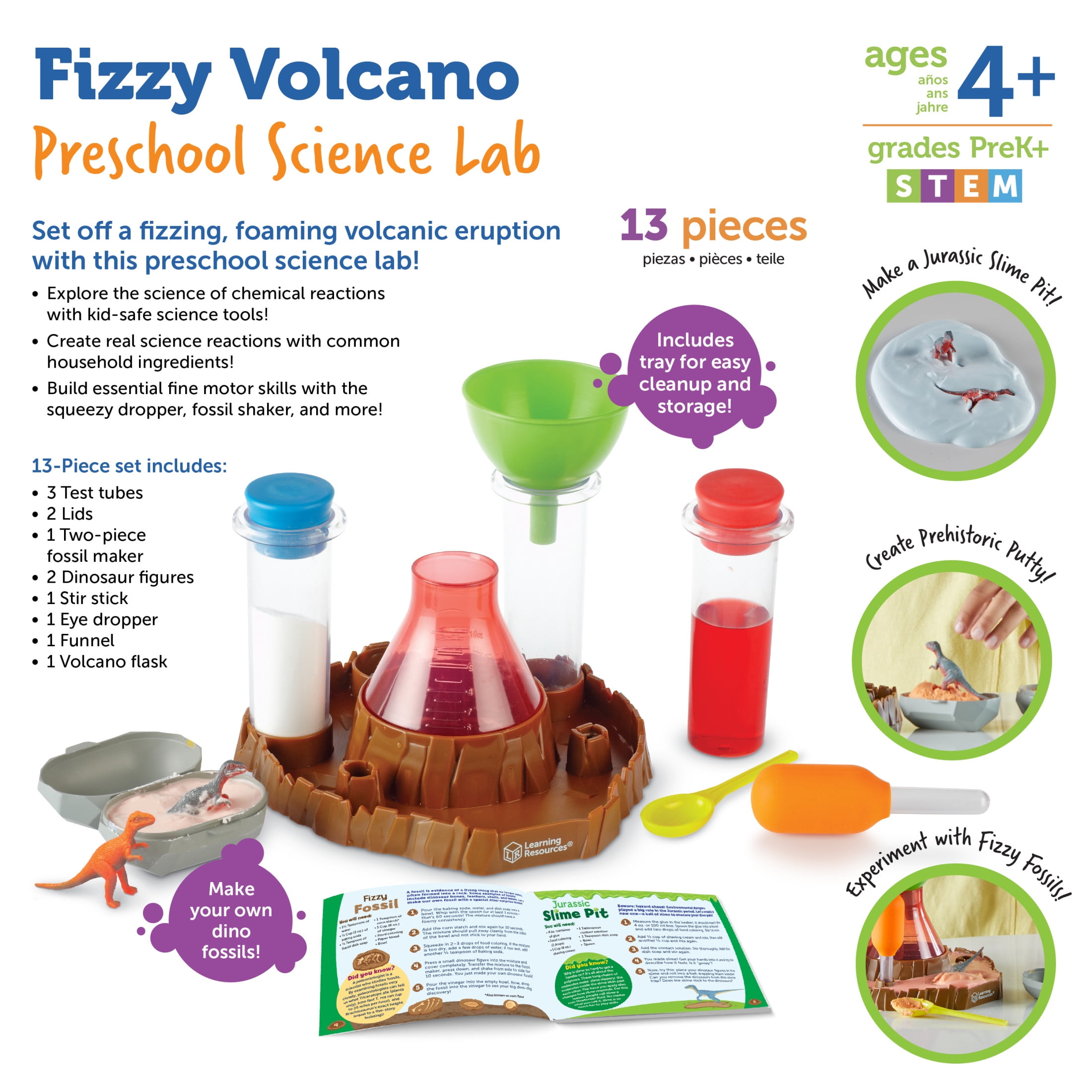 Learning Resources Fizzy Volcano Science Lab Set (13-Piece STEM Educational Kit) y1gyv