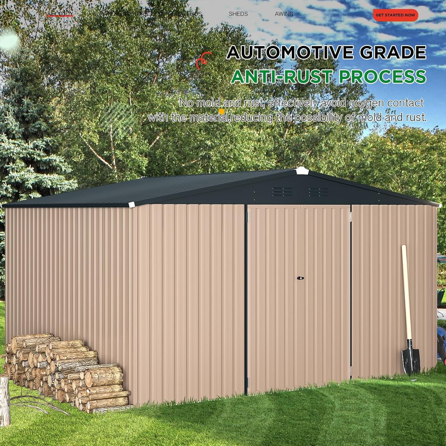 AECOJOY Outdoor Storage Shed, Weather-Resistant Galvanized Steel Garden Building with Lockable Double Doors (Brown, 12 ft x 10 ft) 8jmiy