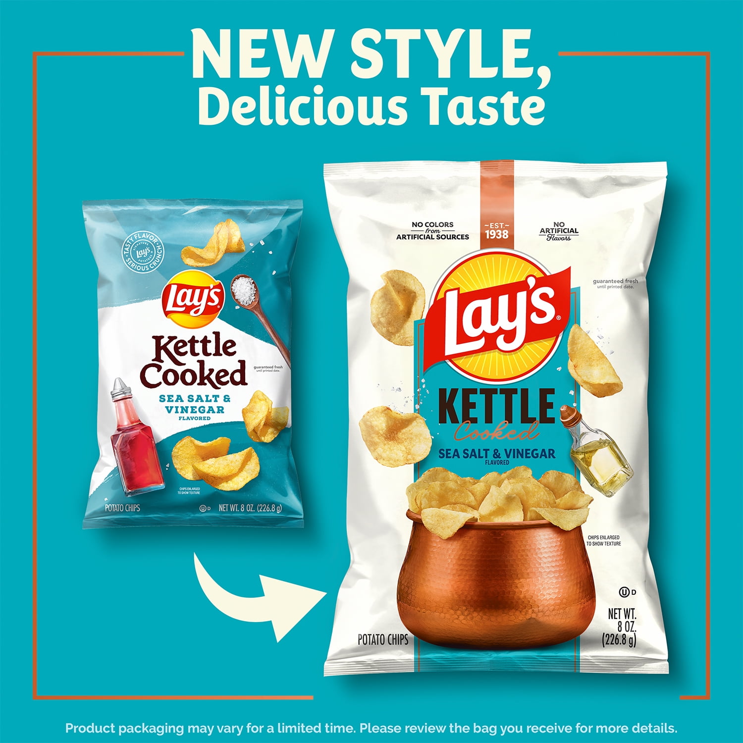 Lay's Kettle Cooked Potato Chips, Sea Salt & Vinegar Flavor (8 oz) 2fvps