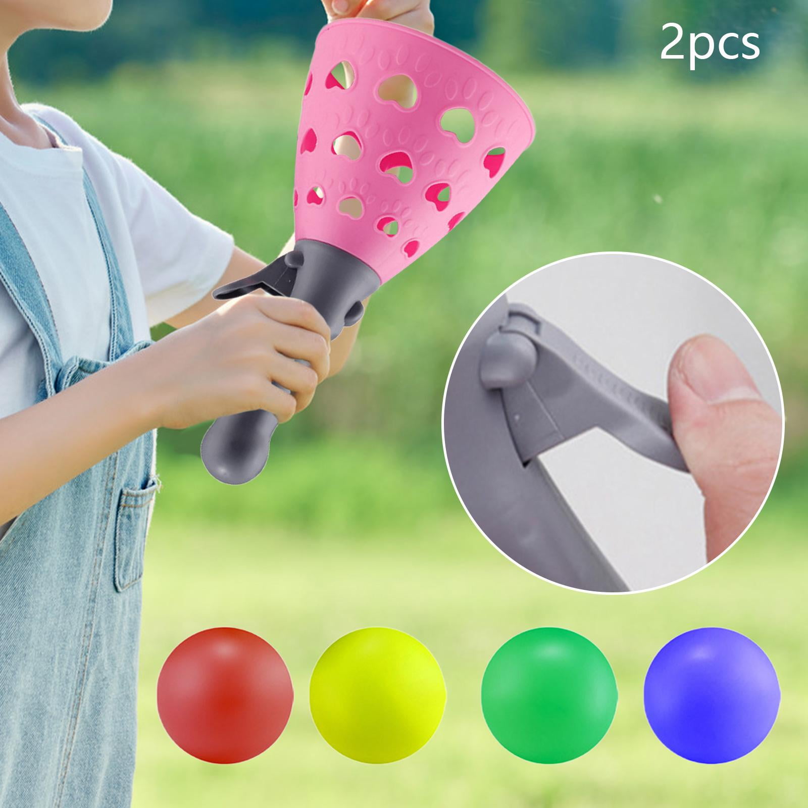 Tachiuwa Outdoor Indoor Catch and Launch Ball Game Set, Backyard Lawn Activity Toy for Kids and Adults (Red, 2 Launchers and 4 Balls) tbpp1