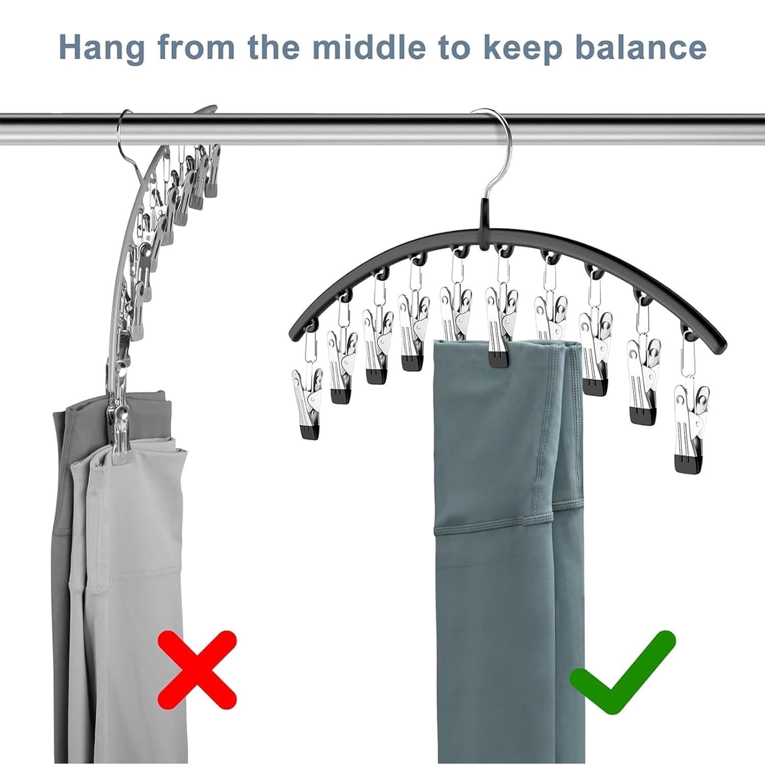 Behome Pants Hangers with 10 Clips, Space Saving Closet Organizer for Leggings, Jeans, and Skirts (Black, 2 Pack, 14.37 x 8.66 in) soy39