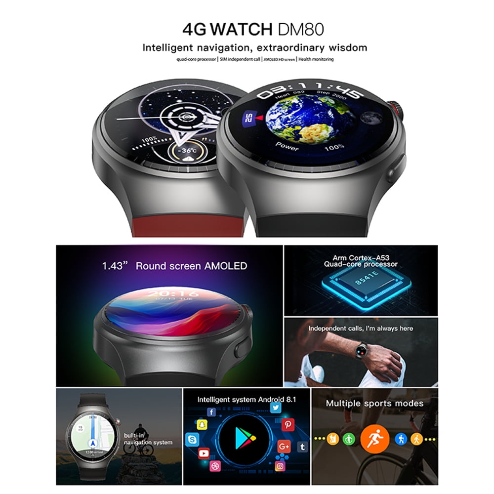 Rainbuvvy DM80 4G Smart Watch with AMOLED Display, GPS, Fitness Tracker, and Sleep Monitoring (Black, 1.43 in) nqwd4