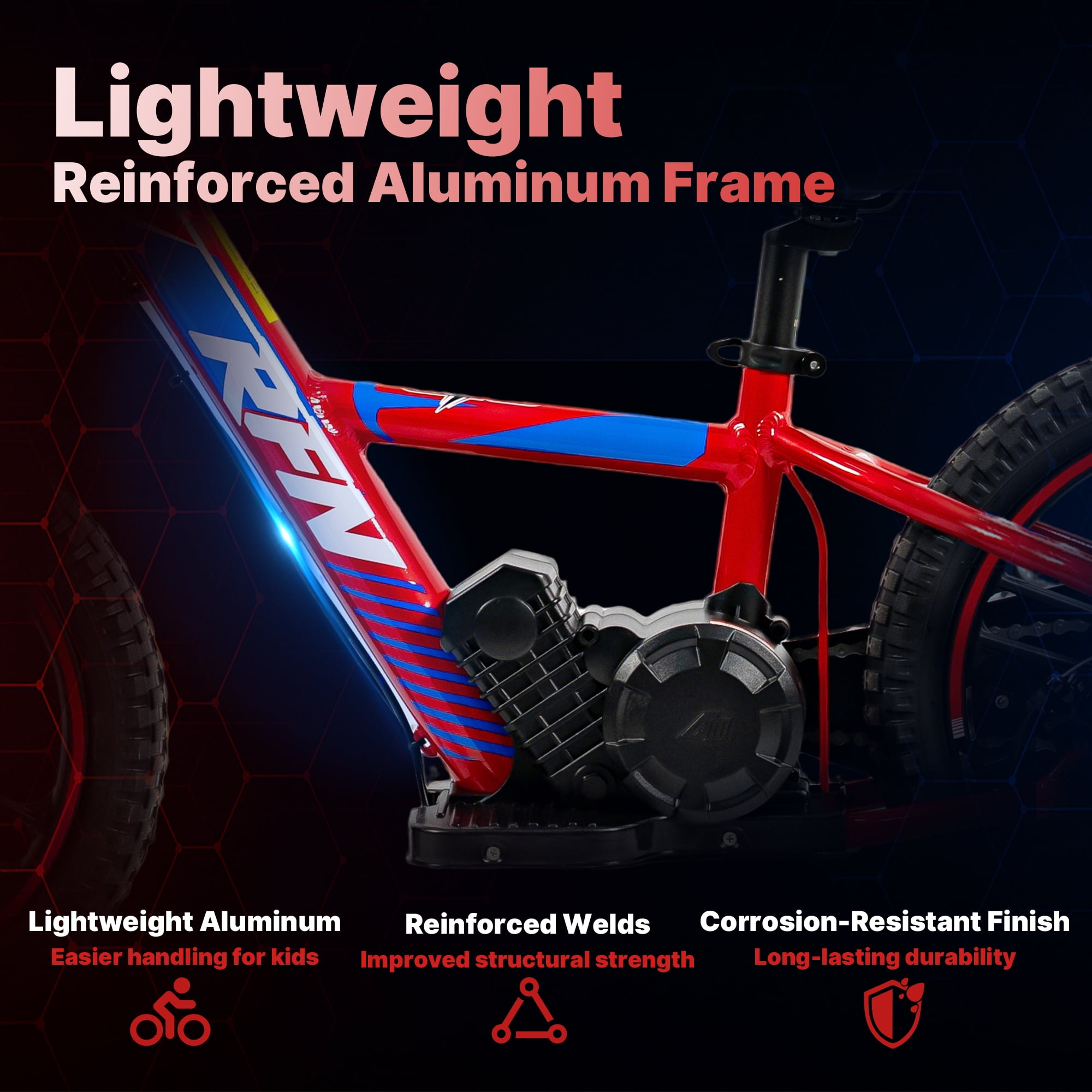 RFN Electric Dirt Bike for Kids, 500W Motor Off-Road E-Bike with 3 Speed Modes (Red, 16 in) k7d83