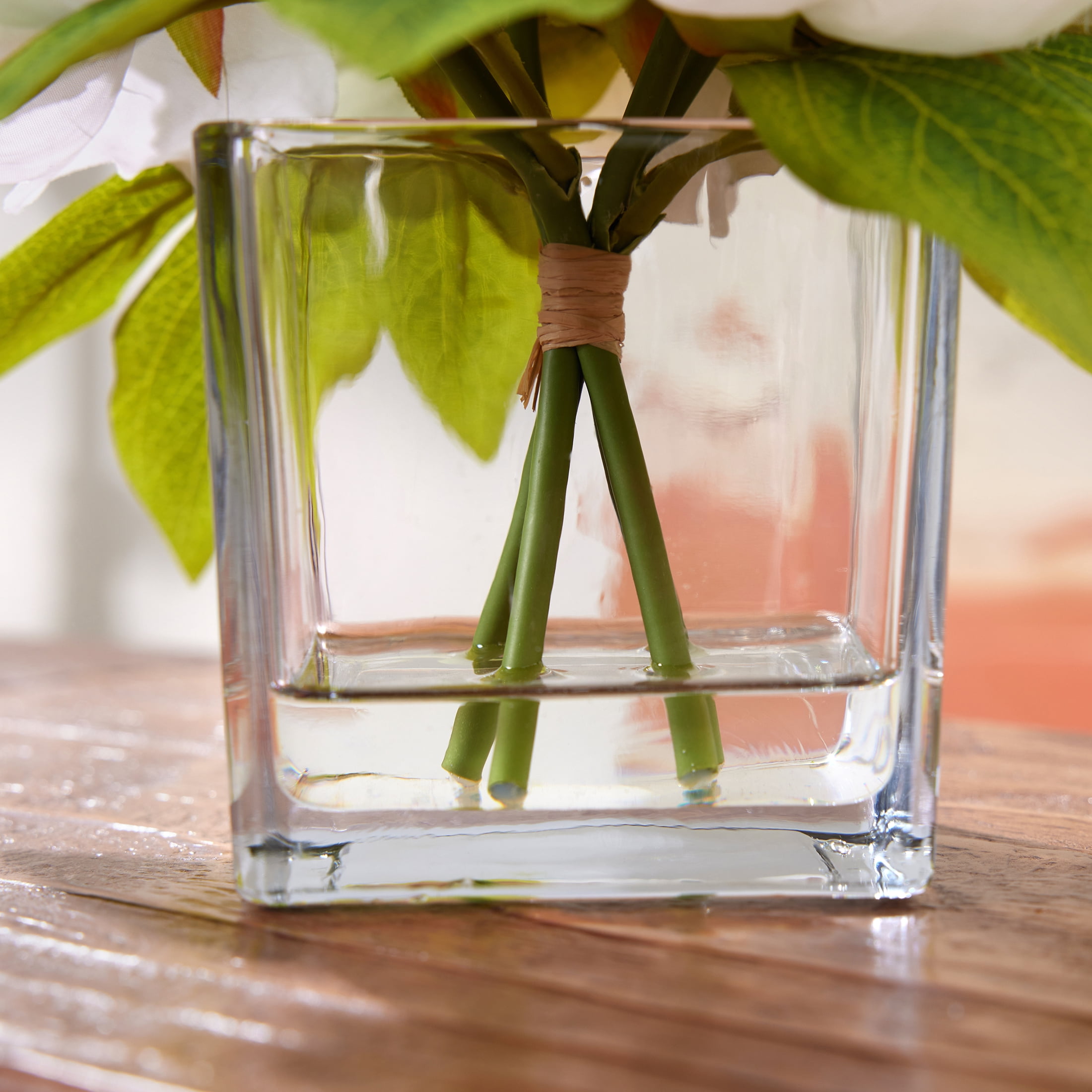 DR.Planzen Artificial Peony Flower Arrangement with Glass Vase (White, 8.4 in) mte3k