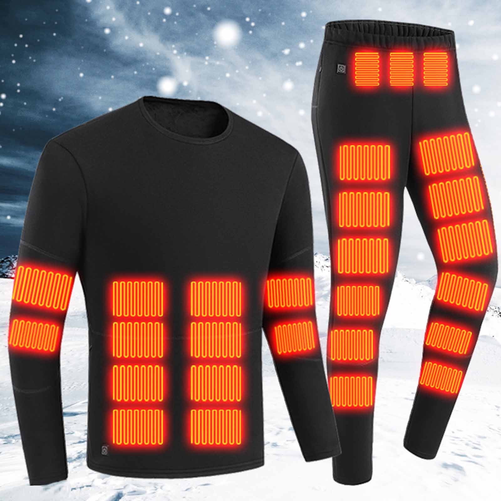 Maqroz Mens Heated Thermal Underwear Set (Black, Large) Long Sleeve Crewneck Top and Leggings Base Layer 8cw52