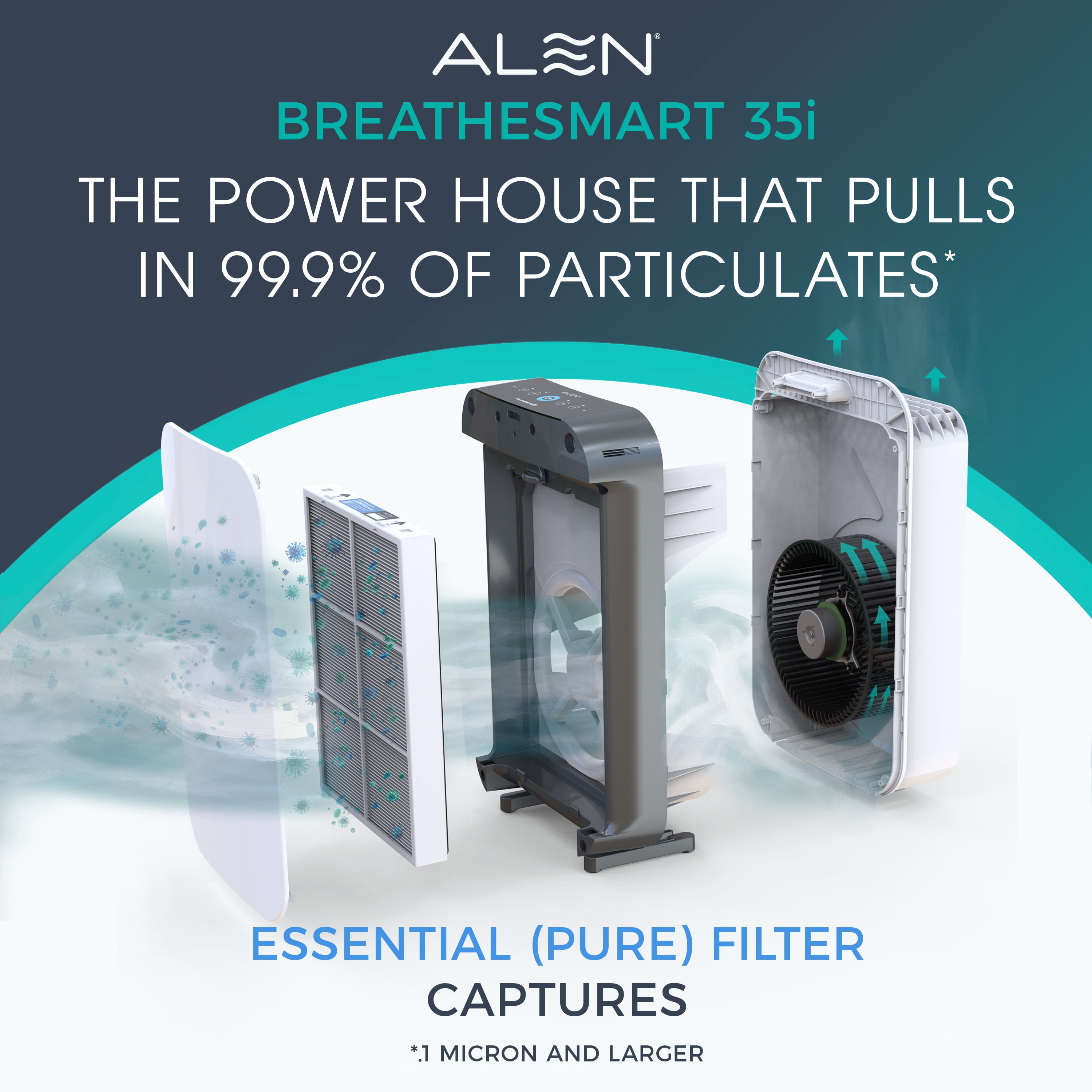 Alen BreatheSmart 35i HEPA Air Purifier for Home with Pure Filter (White, 1000 sq. ft. Coverage) pye7y
