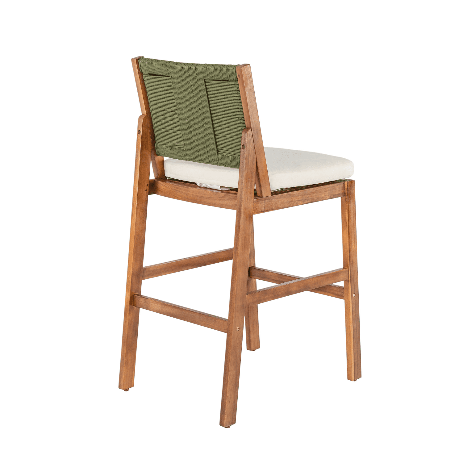 Tcbosik Outdoor Acacia Wood Bar Stools with Wicker Back and Cushions (Cream & Green, 2-Piece Set) sohbd