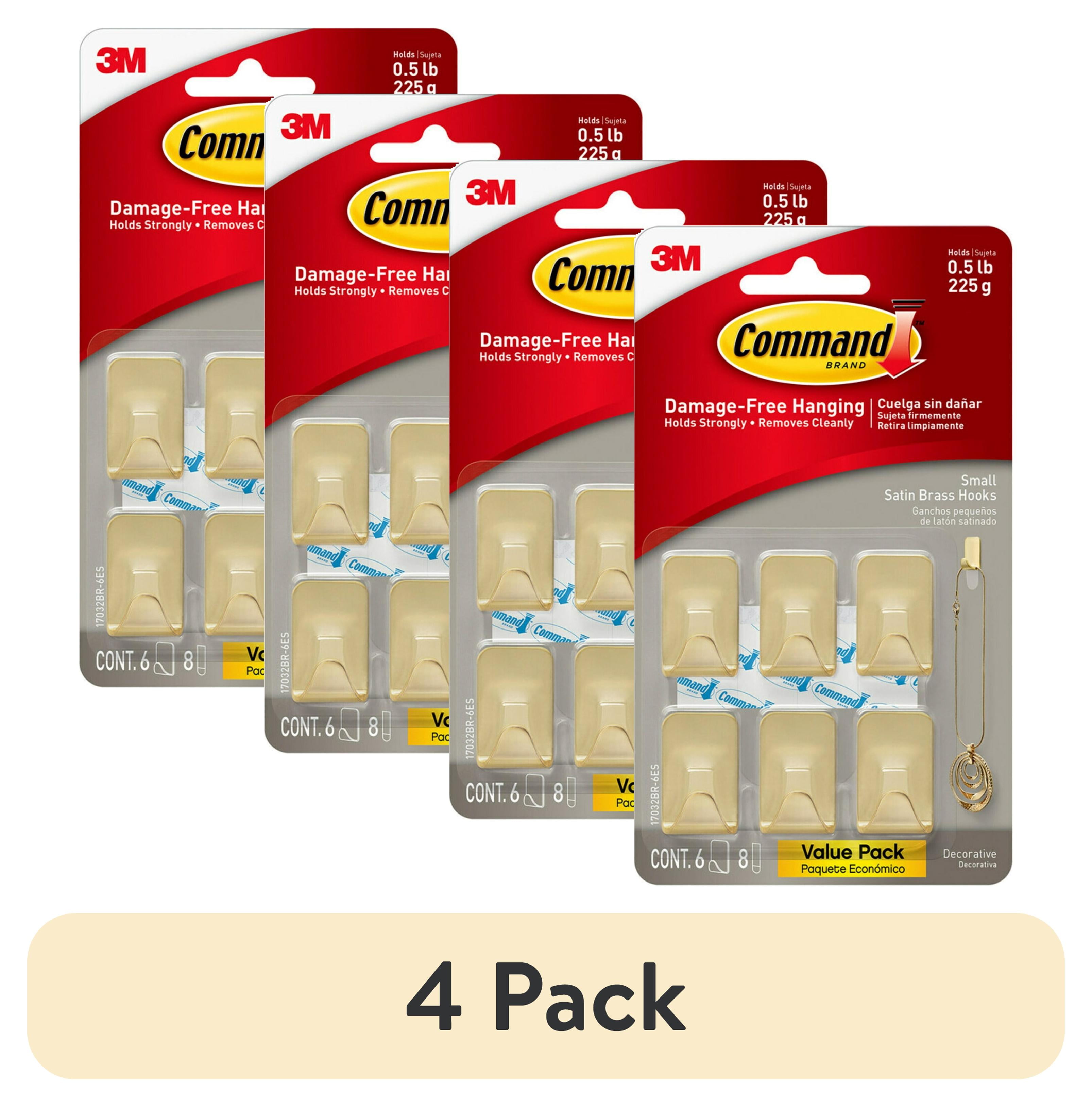 Command Small Metallic Hooks Brass (4 Pack, 6 Hooks, 8 Strips) a1ejs