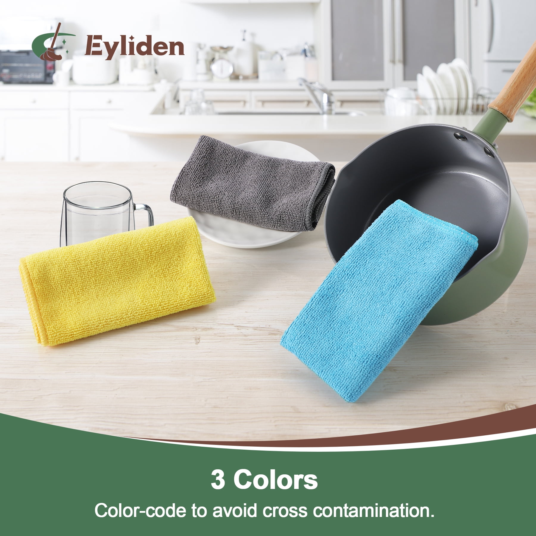 Eyliden Microfiber Cleaning Cloths for Kitchen and Car, Non-Linting and Washable (Multi-Color, 10 Pack, 12.6 in x 12.6 in) lruip