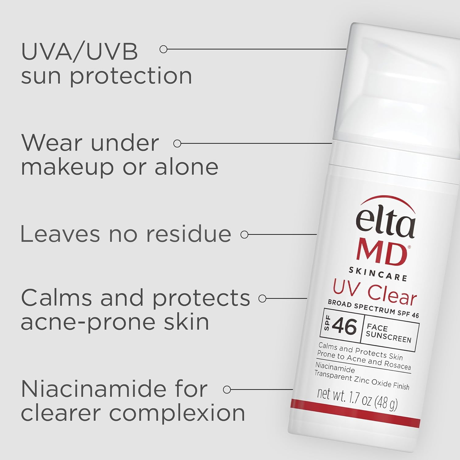 EltaMD UV Clear Facial Sunscreen SPF 46, Oil-Free Mineral Formula with Zinc Oxide and Niacinamide (Clear, 1.7 oz) 2da32