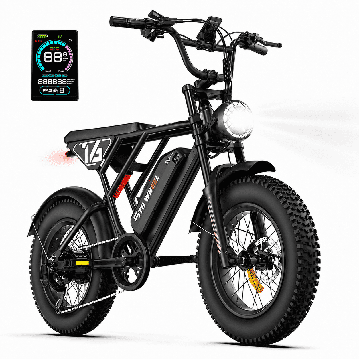 5TH WHEEL LB16 Electric Mountain Bike, 750W Motor, 20 in x 4 in Fat Tires, 48V 14.5Ah Removable Battery, 7-Speed (Black) 7zfem