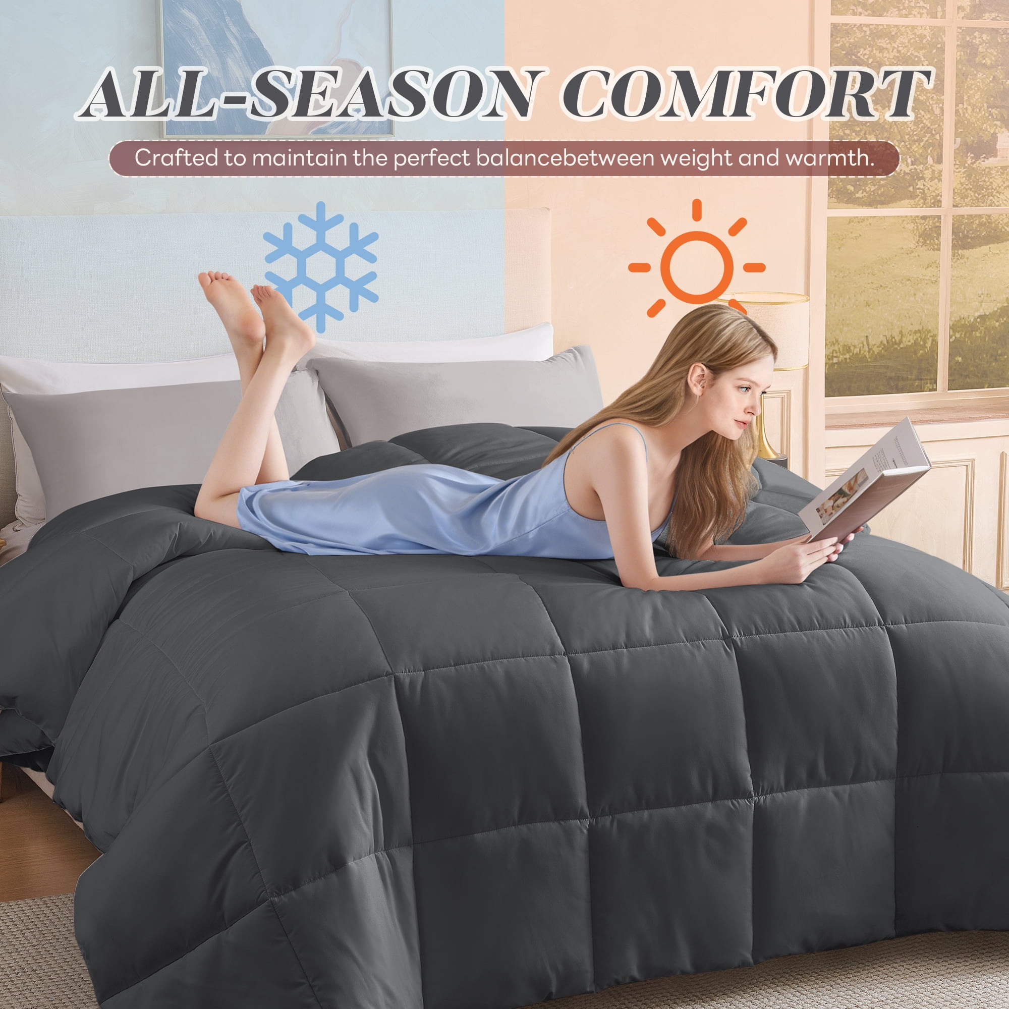 AQUZIN All-Season Quilted Down Alternative Comforter, Breathable Microfiber Duvet Insert with Corner Tabs (Gray, 88 in x 88 in) n2ffi