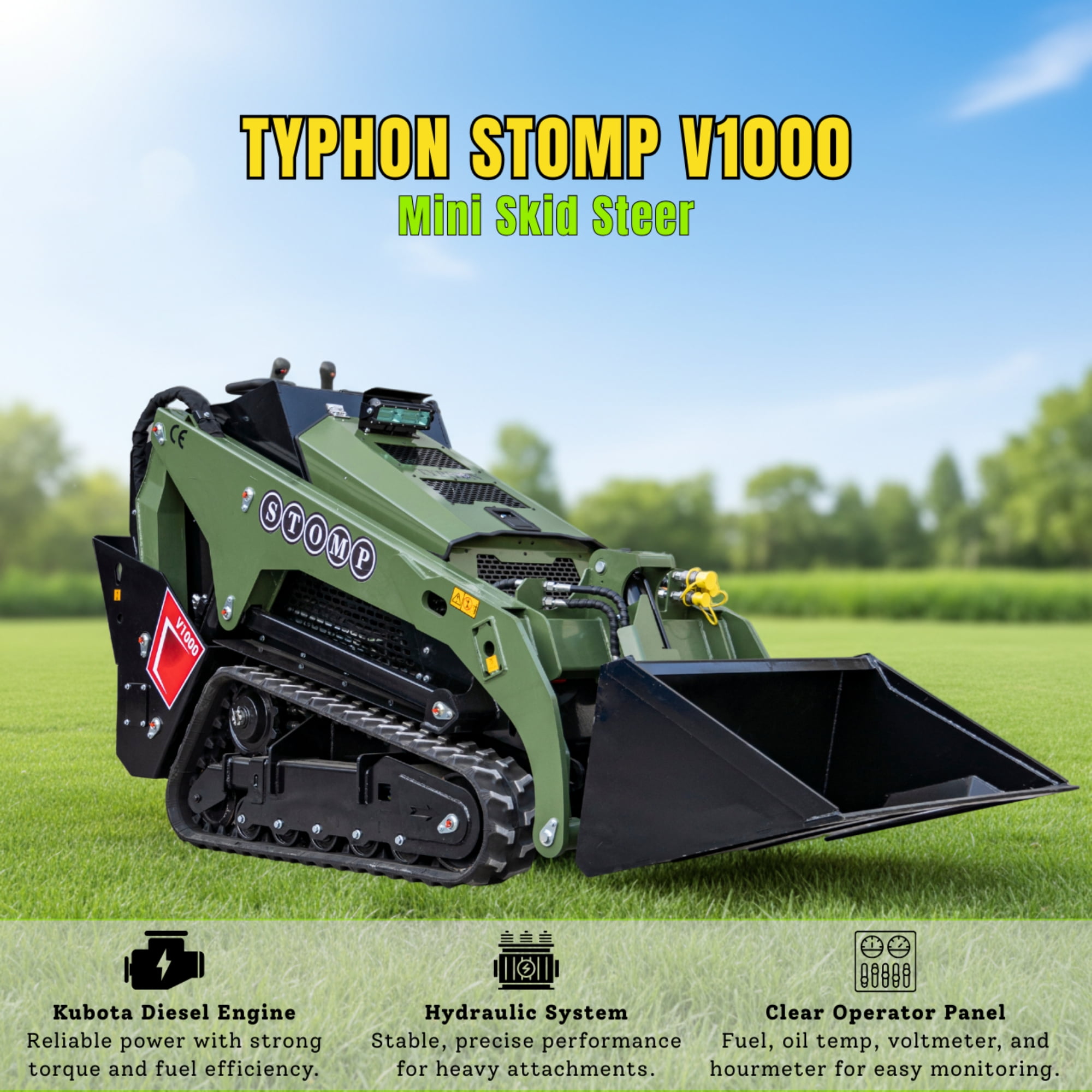 TYPHON STOMP V1000 Diesel Skid Steer Loader (Green, 1.5 Ton) znrn3