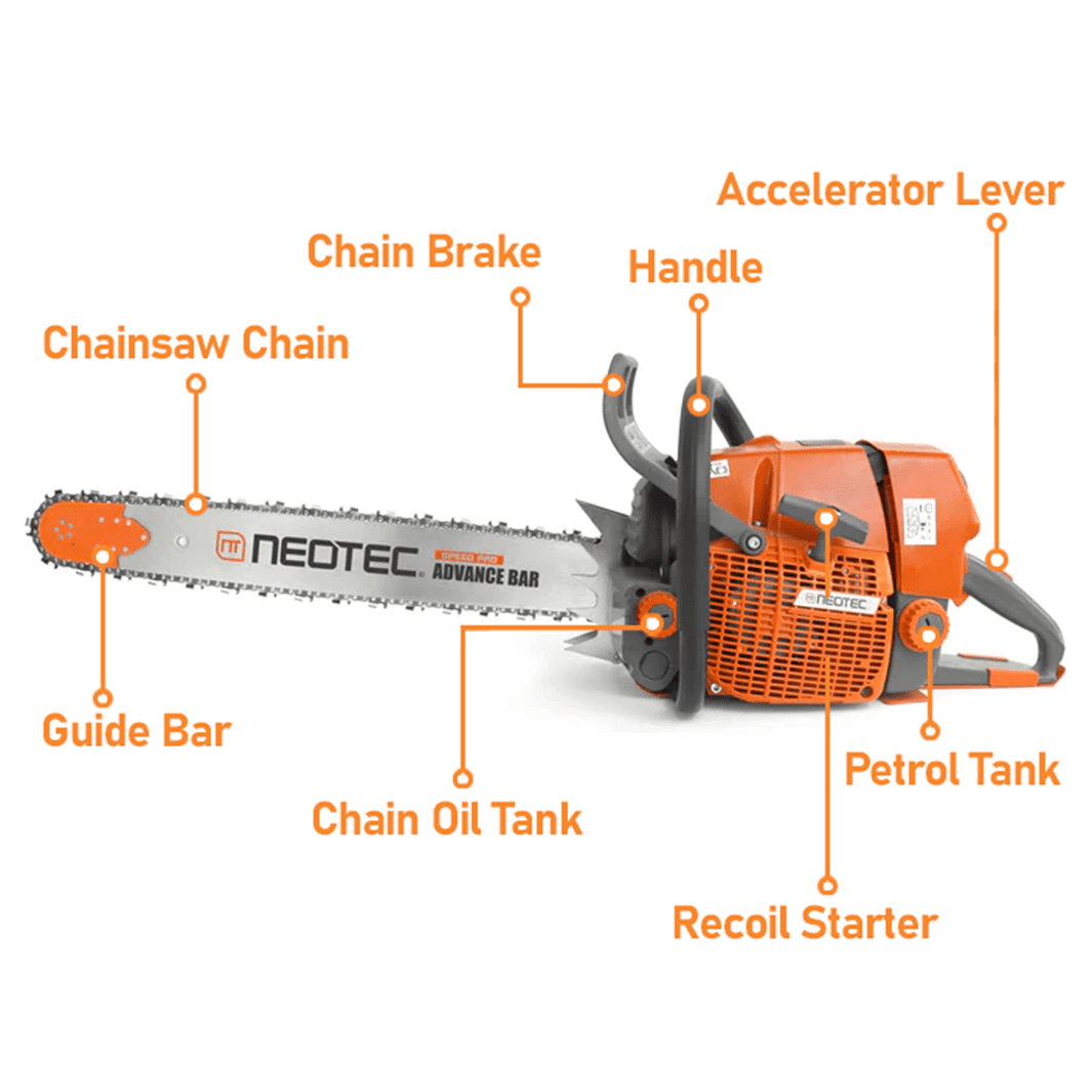 Neotec NS892 92cc 2-Cycle Gas Chainsaw, Heavy-Duty Wood Cutting and Trimming Tool (25 in) rxtxa