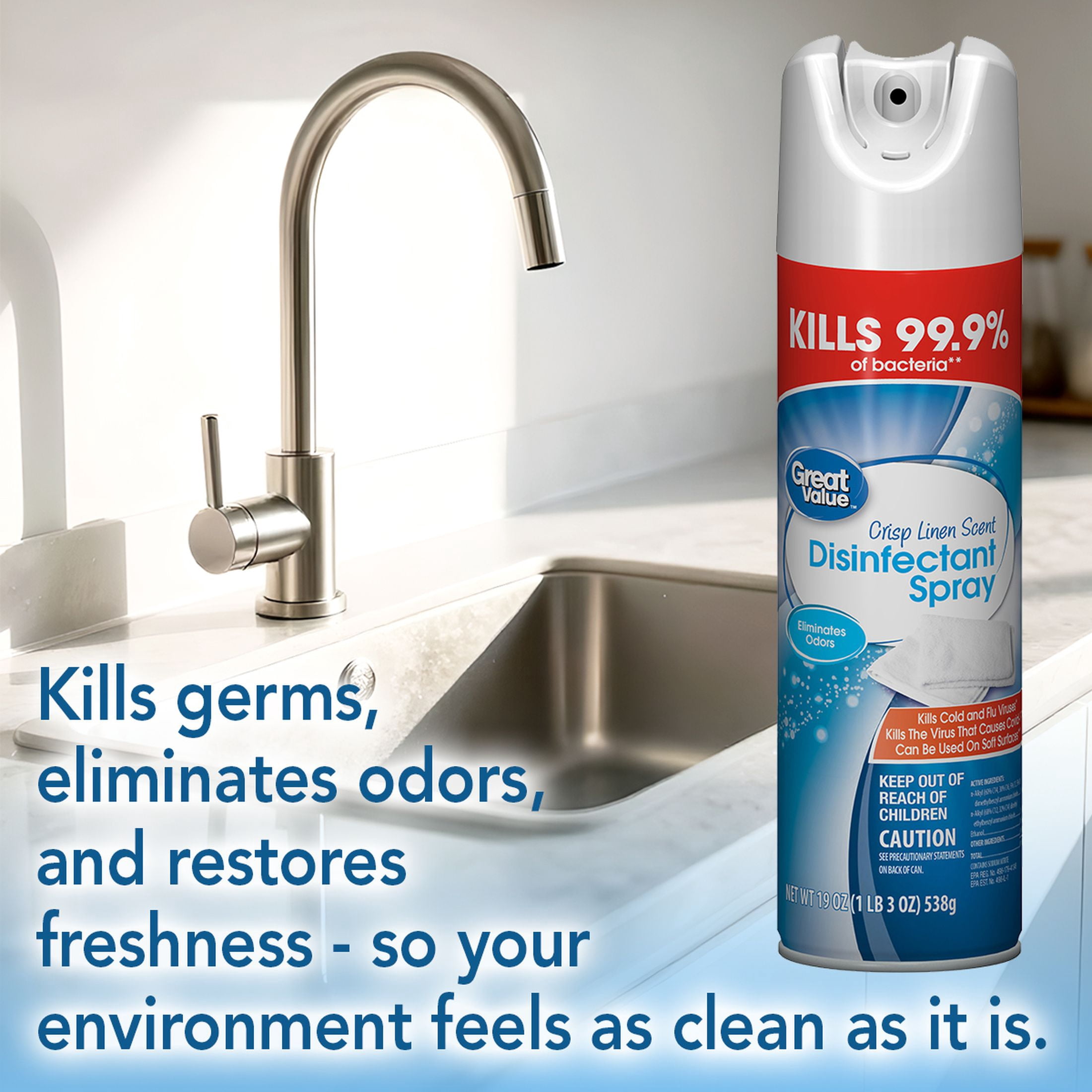 Great Value Disinfectant Spray Crisp Linen (19 oz) 14803