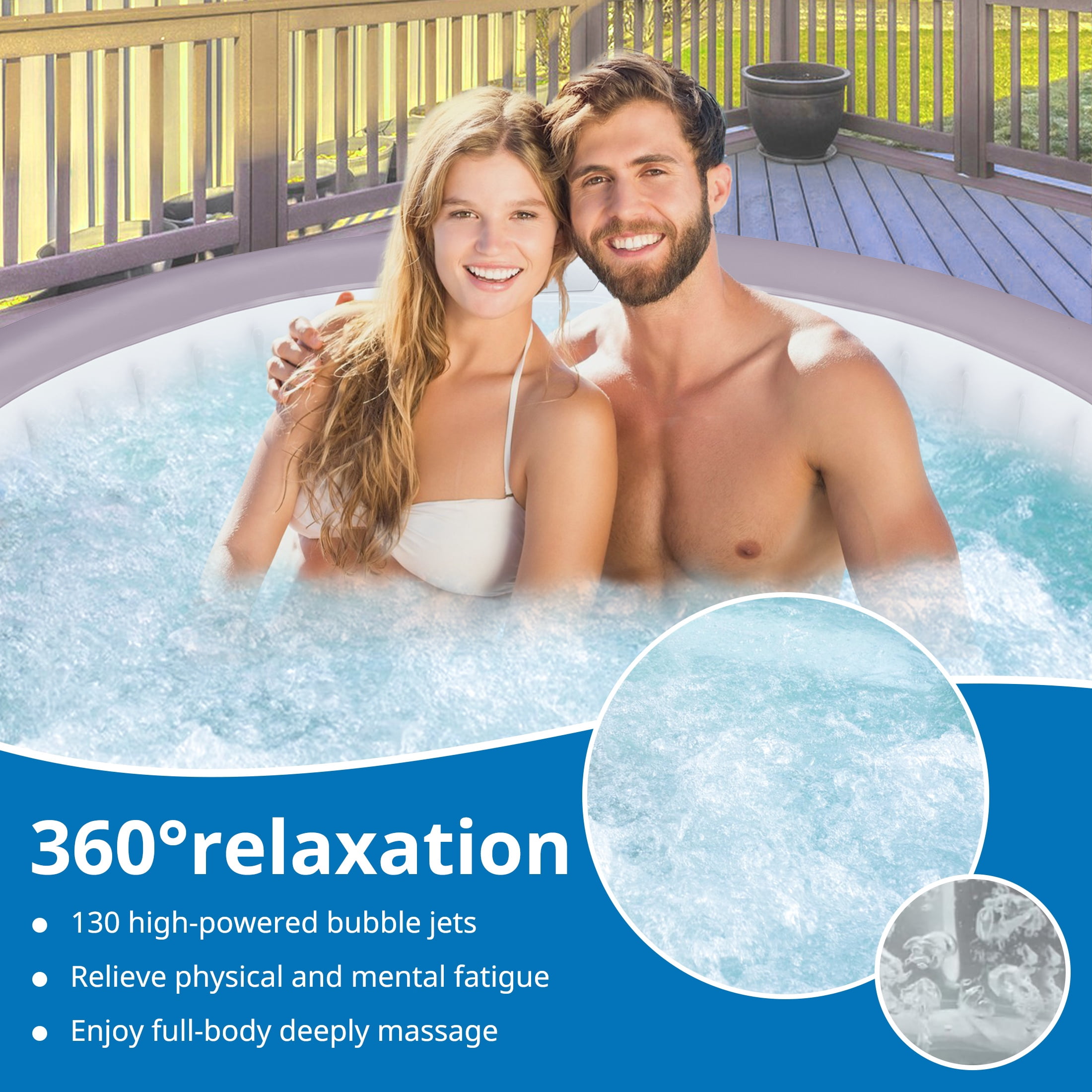 Segmart Inflatable Hot Tub, 5-7 Person Portable Outdoor Spa with 130 AirJets, Heater Pump, and Lockable Cover (Grey, 82 in) oziam