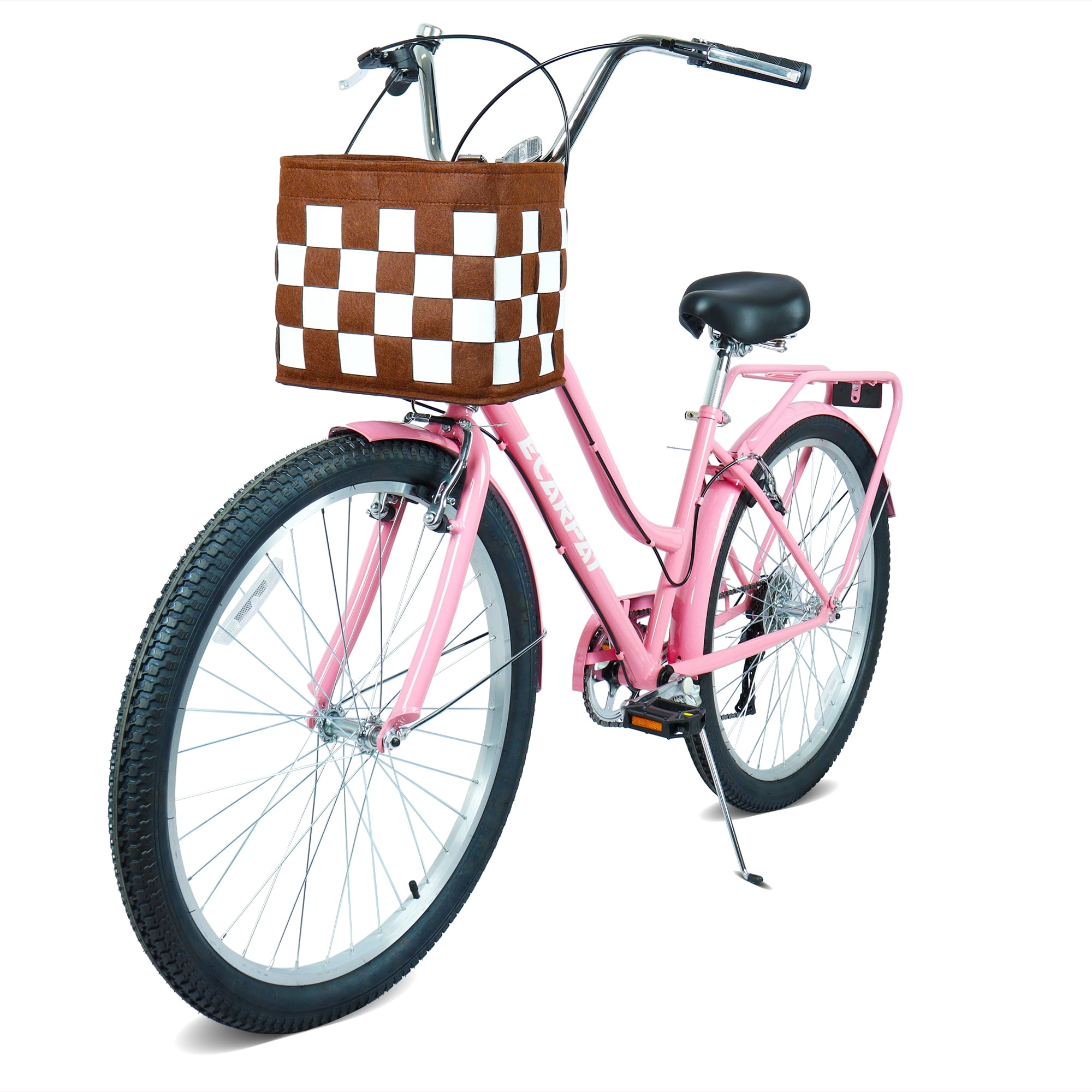 Raistyw 7-Speed Cruiser Bike, Lightweight City Commuter Bicycle with V-Brakes and Detachable Basket (Pink, 26 in) og8az
