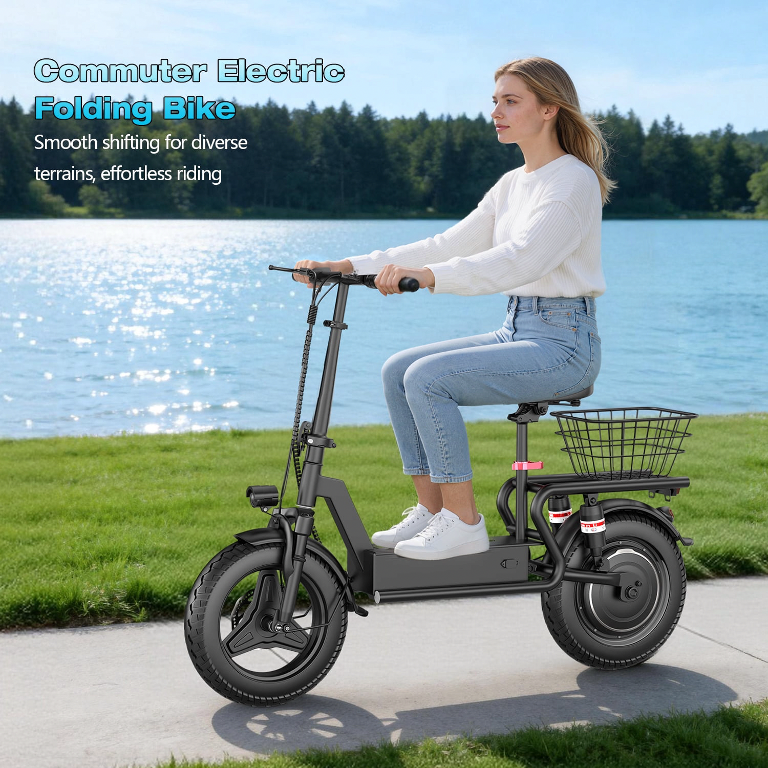 ASKGO 1200W Electric Scooter with Seat, 25MPH Top Speed, 35-Mile Range, 14-inch Puncture-Resistant Tires, Dual Disc Brakes (Black, 365 lbs Capacity) tyed7