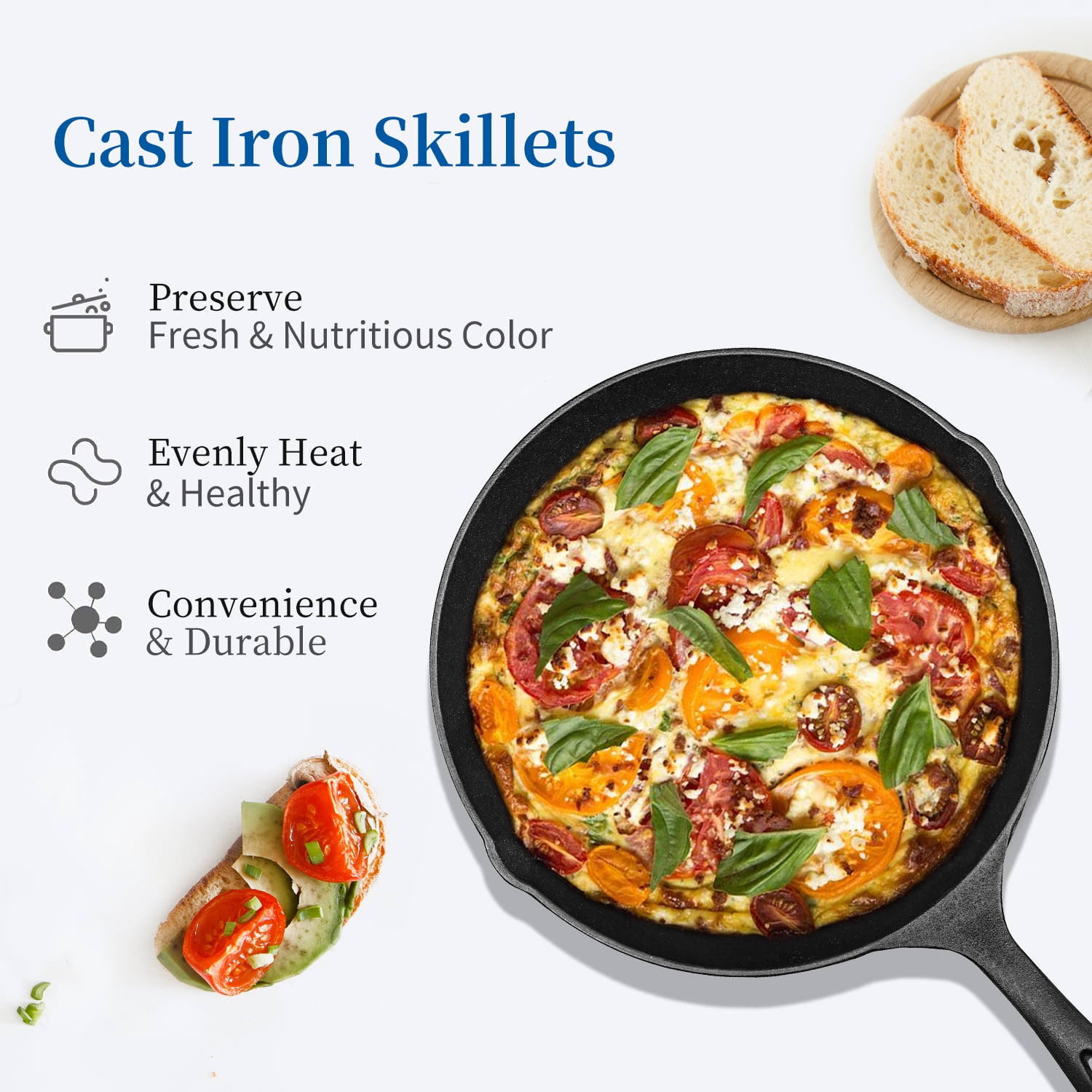 TINANA 12 inch Pre-Seasoned Cast Iron Skillet with Handle and Dual-Use Insulating Pad (Black, 12 in) zqeoq
