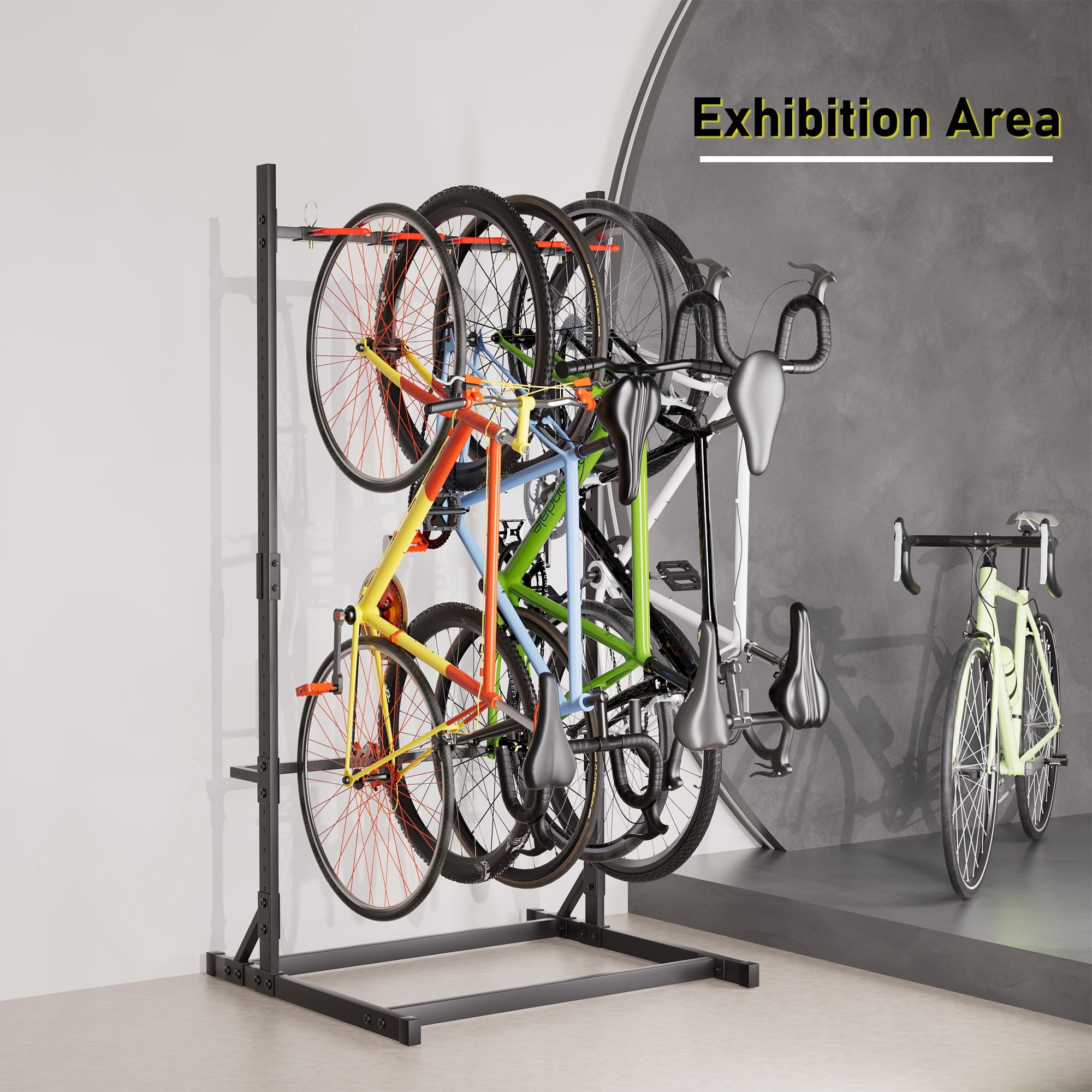 YOHKOH Heavy-Duty Freestanding Bike Rack, Vertical 5-Bike Floor Stand Storage Organizer (Black, 76 in Height) nthzl