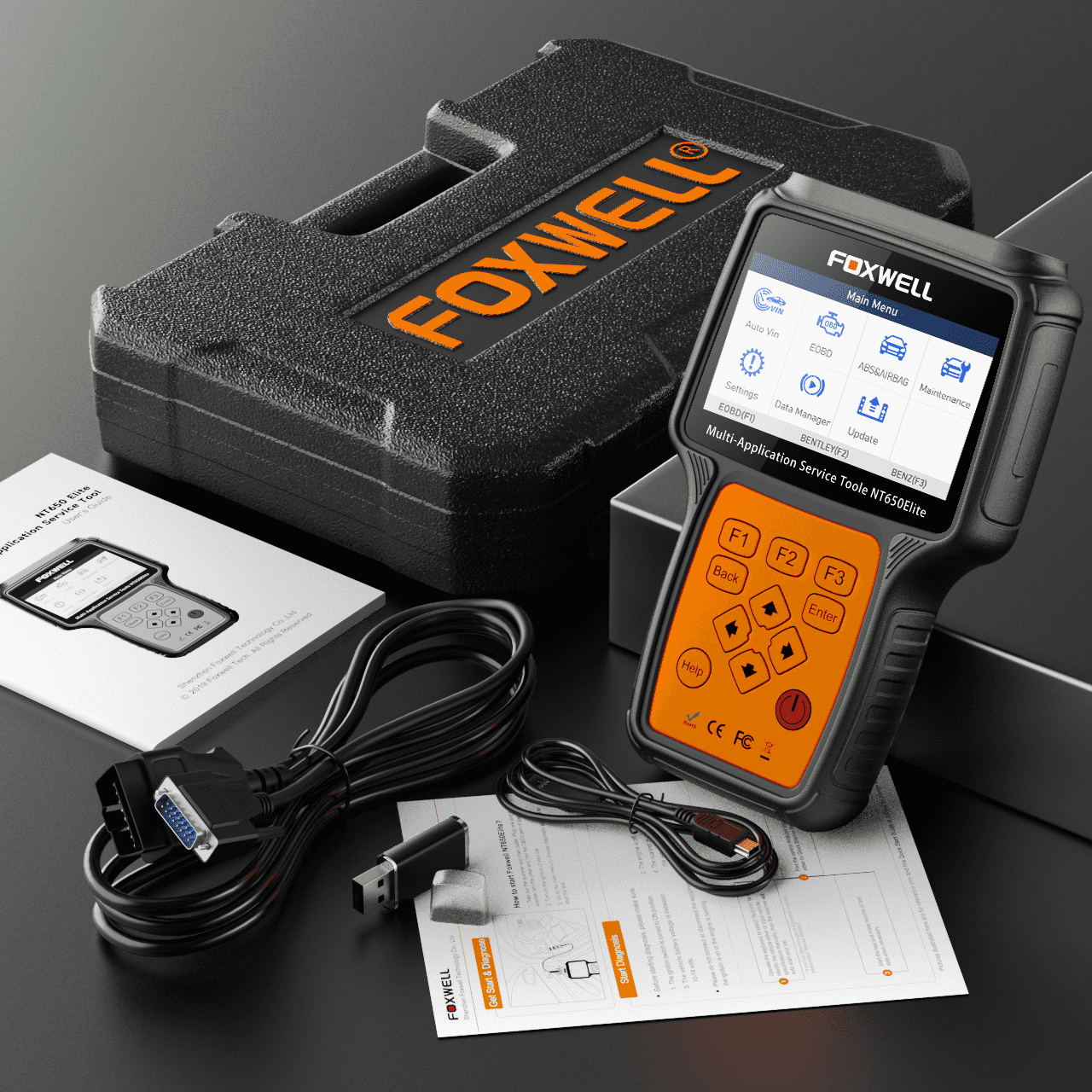 Foxwell NT650 Elite OBD2 Scanner Bidirectional Diagnostic Tool with 26 Maintenance Reset Services (Black, 4.3 in Screen) kbuxz