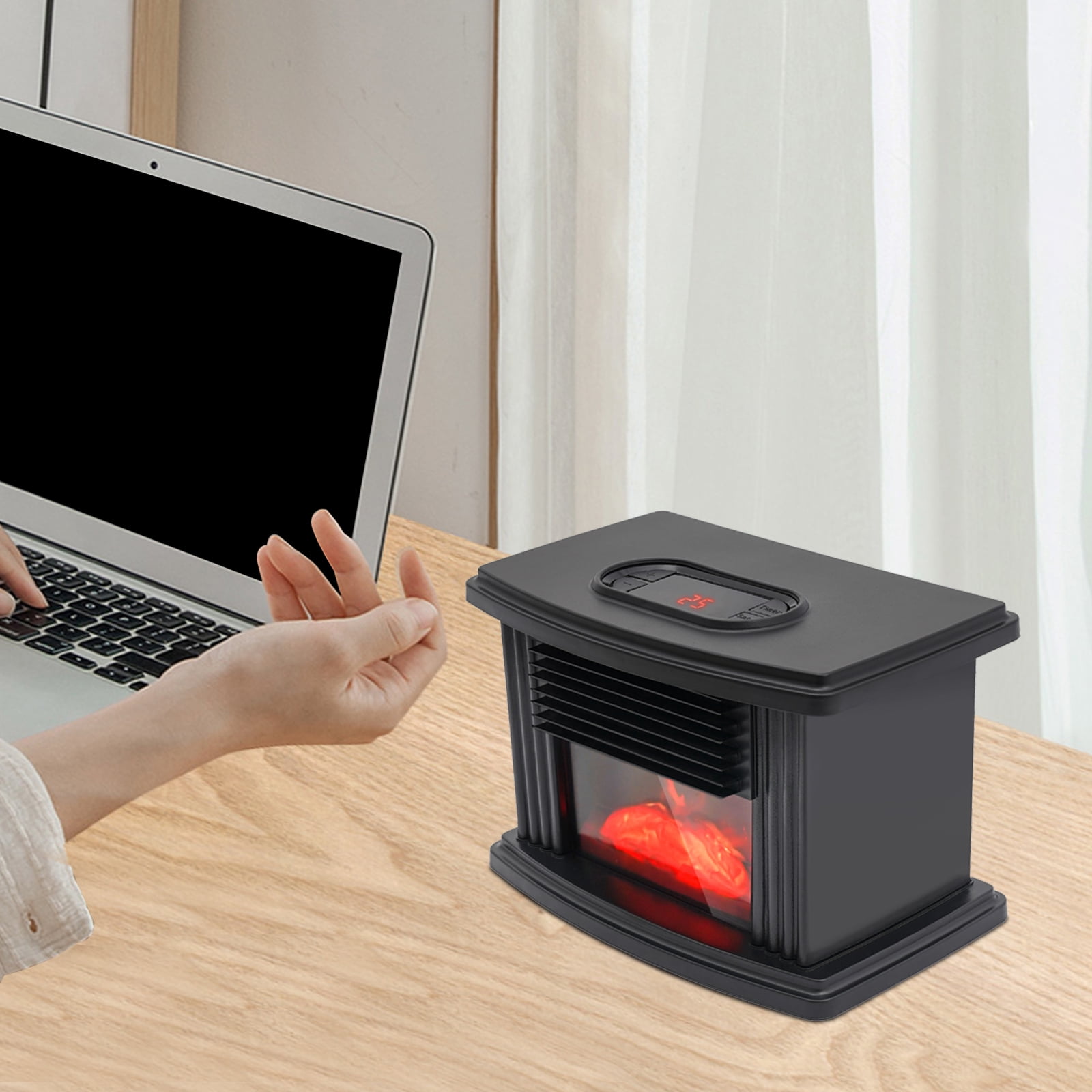TOOL1SHOoo Electric Fireplace Space Heater, 3D Flame Log Burner, Portable Fast Heating (Black, 1000W) b20fj