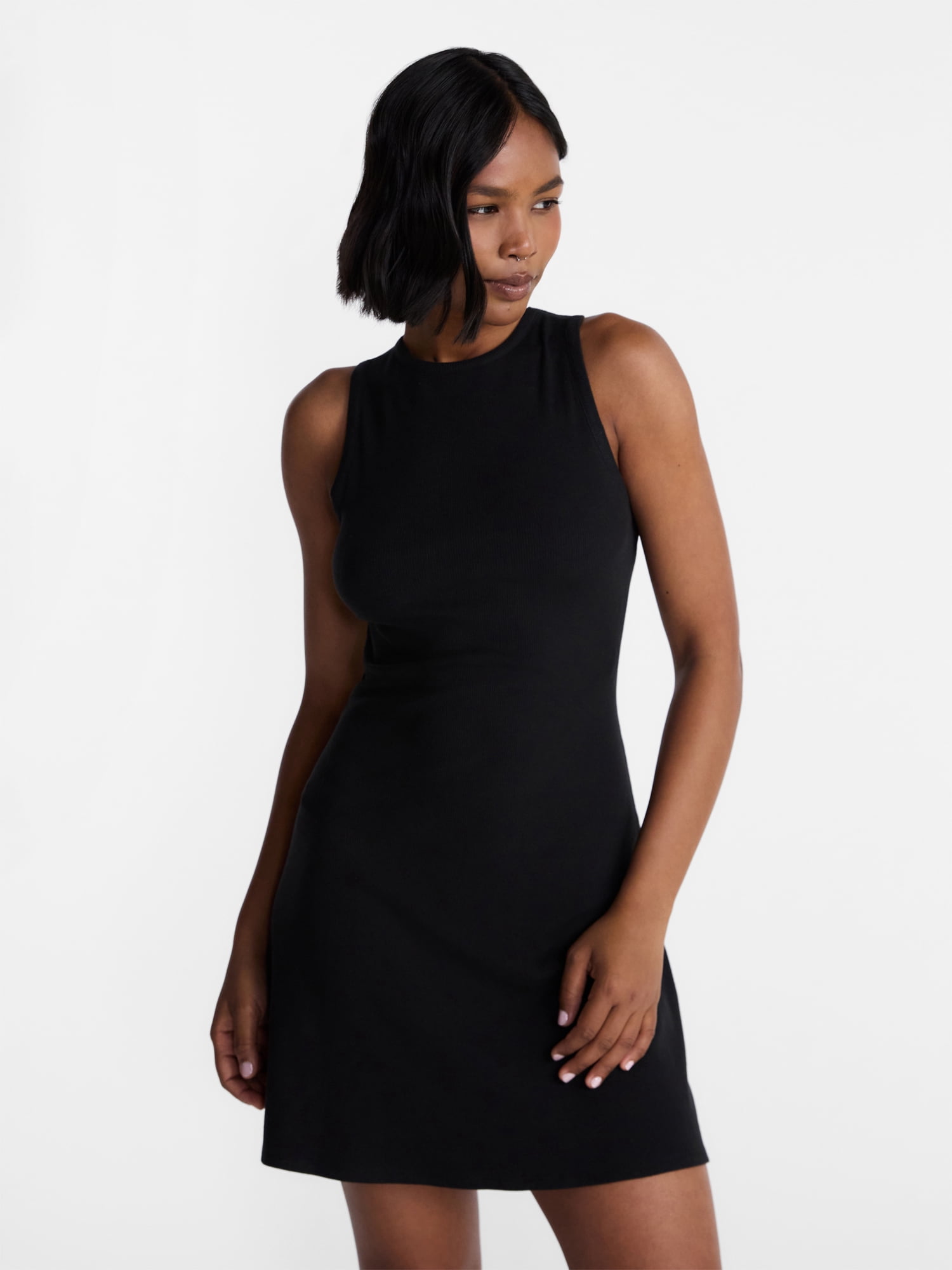 No Boundaries Women's High Neck Ribbed Mini Dress (Black, XXL) 8742w