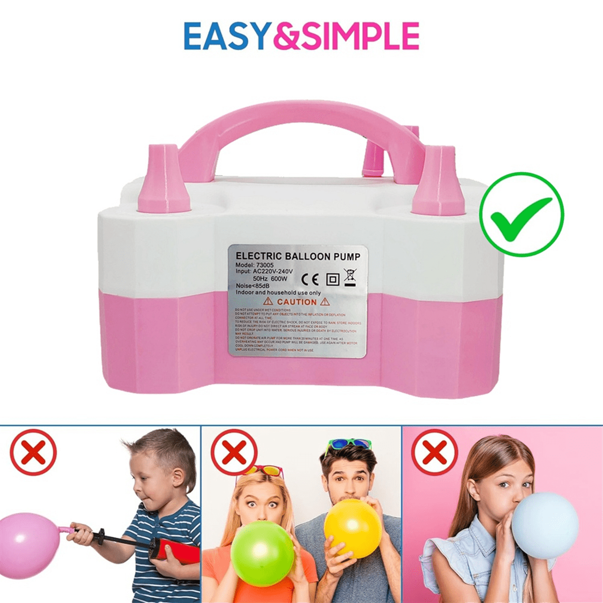 Generic Electric Balloon Pump Dual Nozzle Portable Inflator for Party Decorations (Pink, 600W) 7ee8x