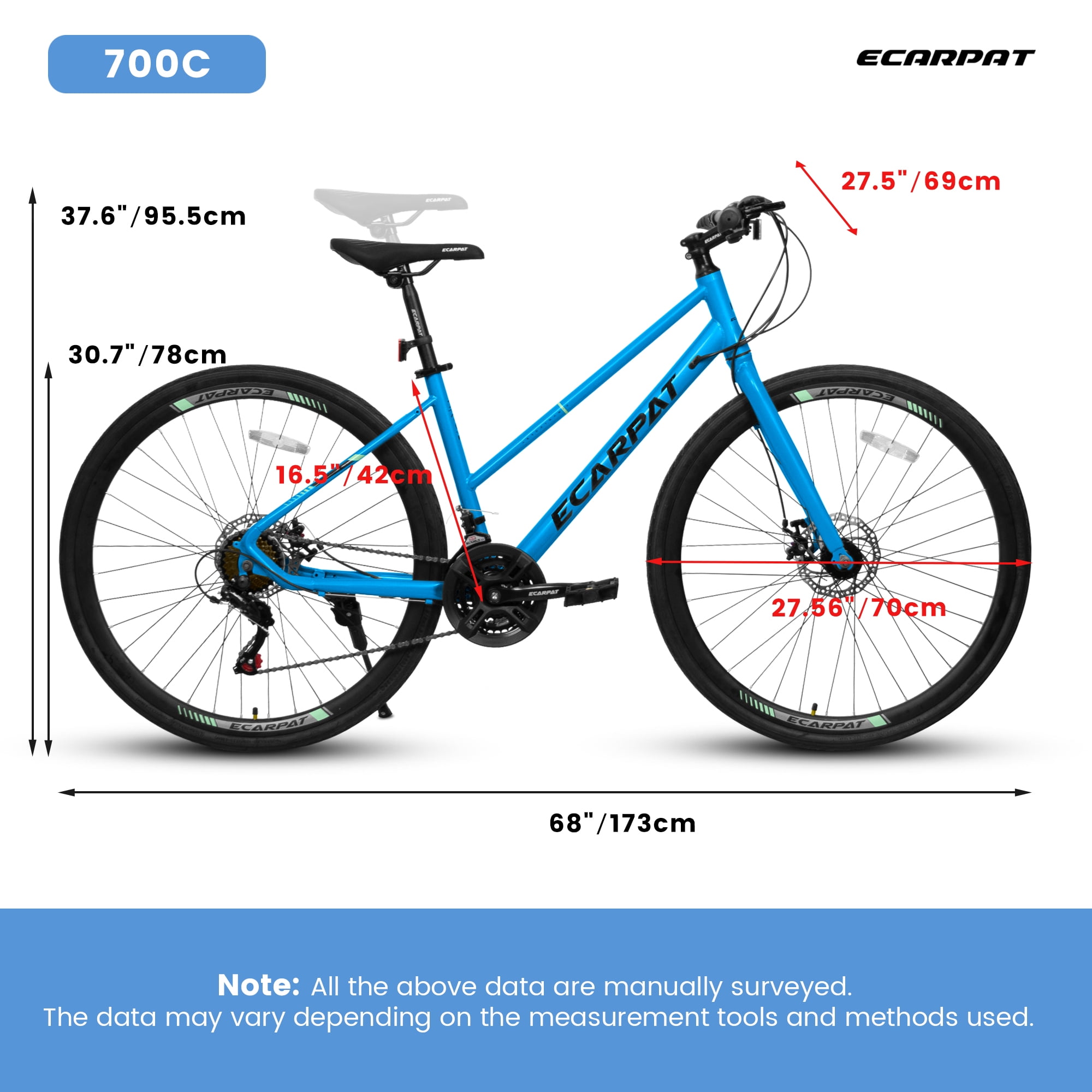 Coowa 700C Road Bike, 21-Speed Commuter Bicycle with Disc Brakes and Steel Frame (Black and Blue, 700 in) m2n4w