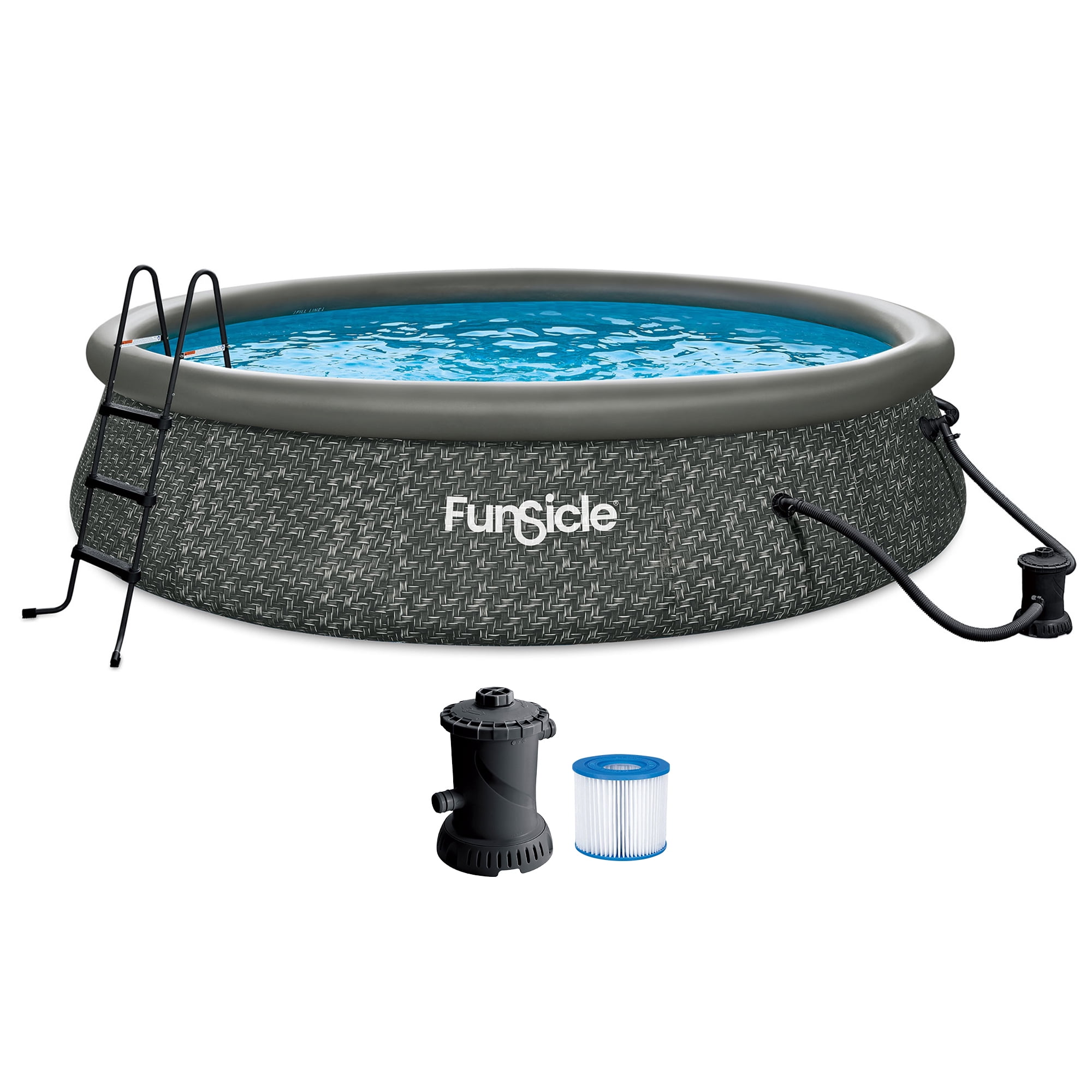 Funsicle Quickset Above Ground Swimming Pool Set with Filter Pump and Ladder (Dark Herringbone, 14 ft x 36 in) ytuw0