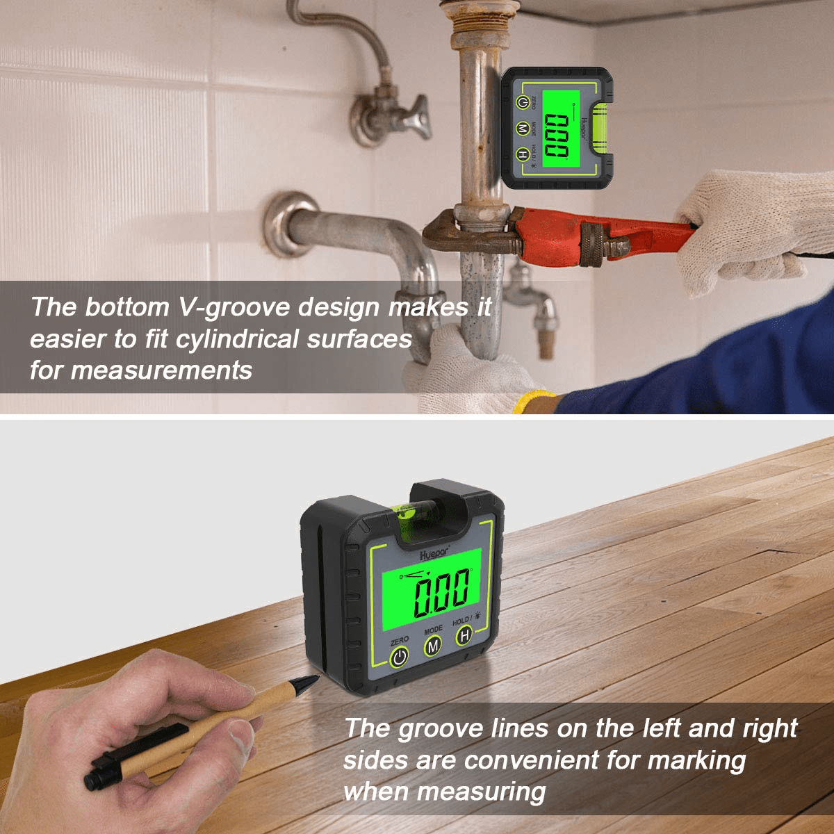 Huepar Digital Level Angle Gauge Mini Inclinometer with Backlight LCD (Green, 2.68 x 2.44 x 1.26 in) hhw0d