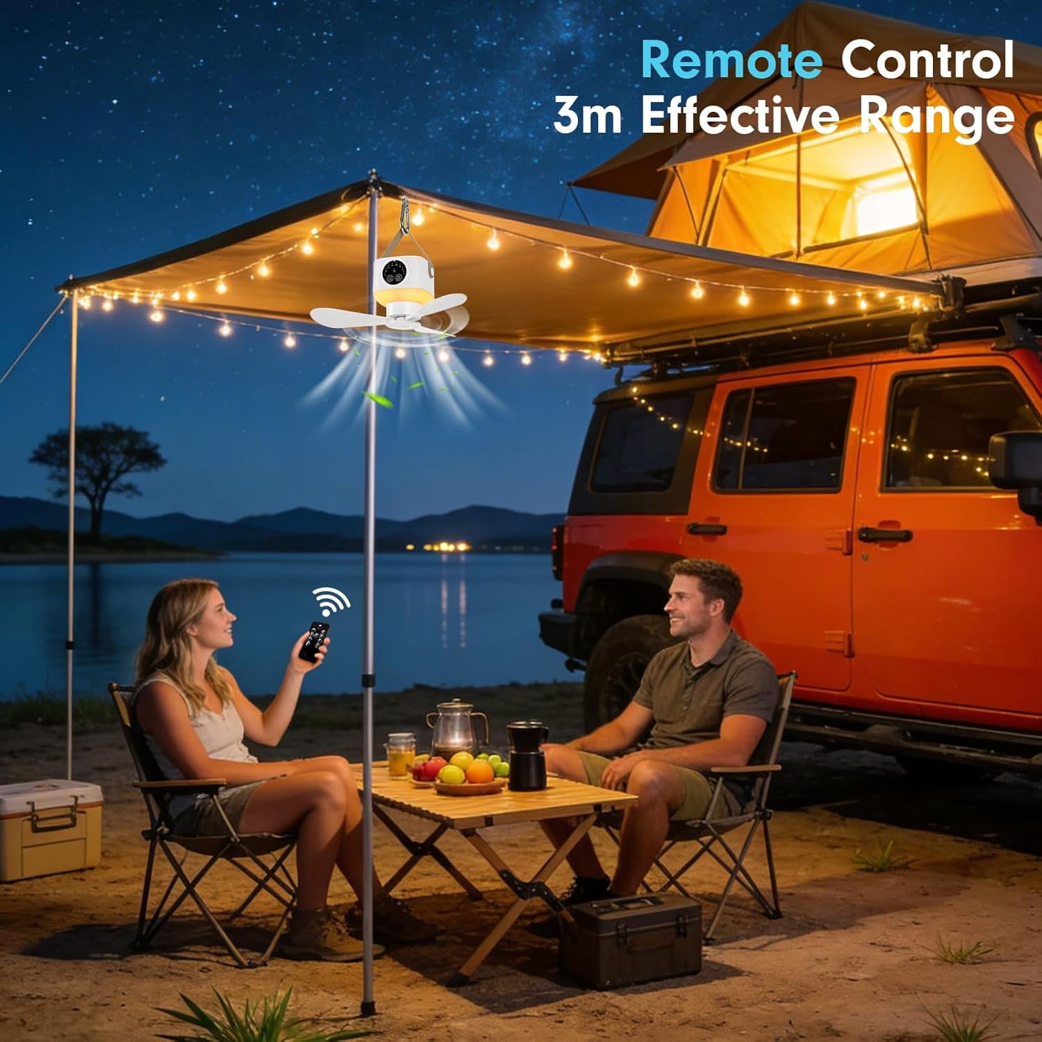 Generic Camping Ceiling Fan, Rechargeable Tent Fan with LED Light and Remote (9.25 x 9.25 x 3.27 in) v6h0r