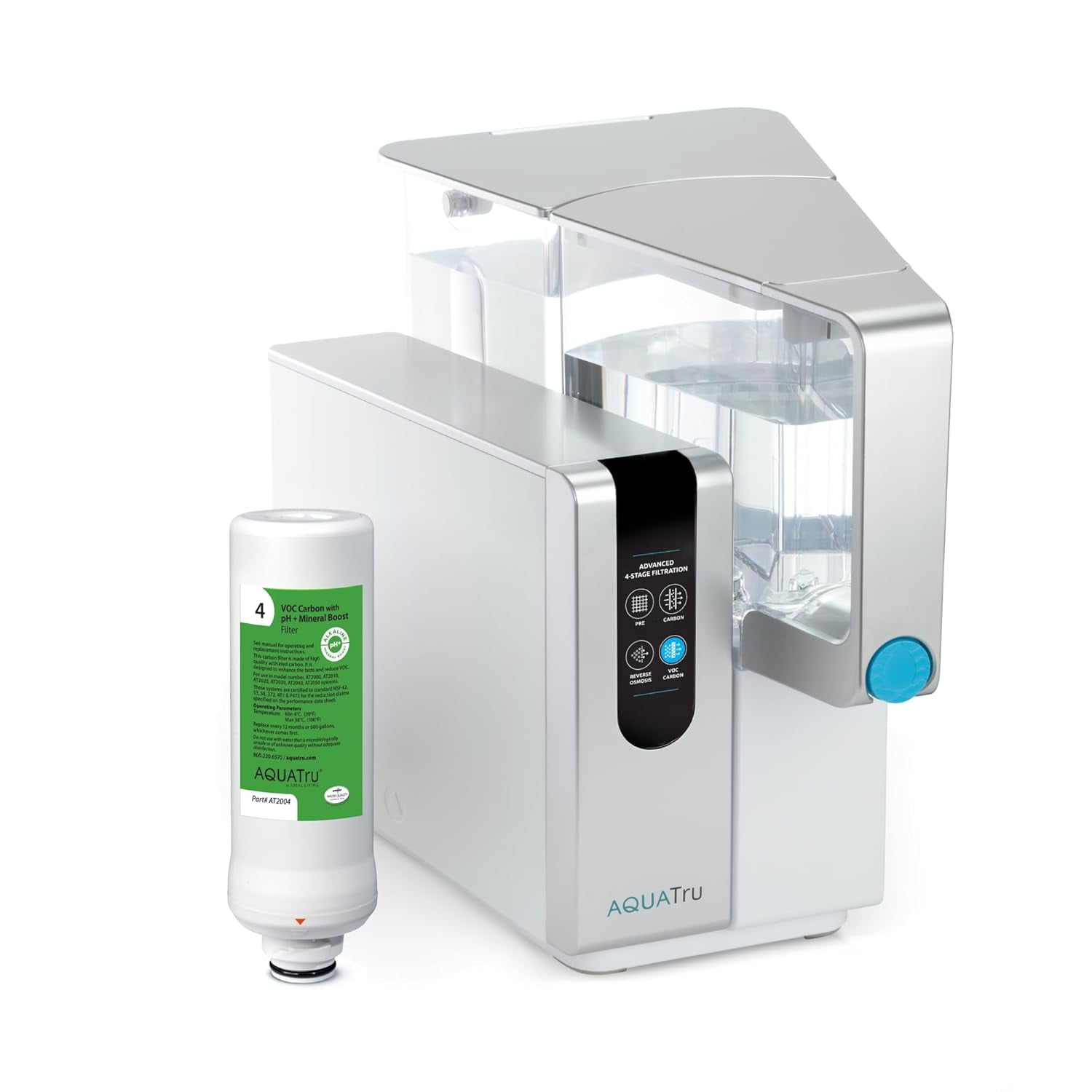 AquaTru Classic Alkaline Countertop Water Filtration System with 4-Stage Ultra Reverse Osmosis Technology (White) bix78