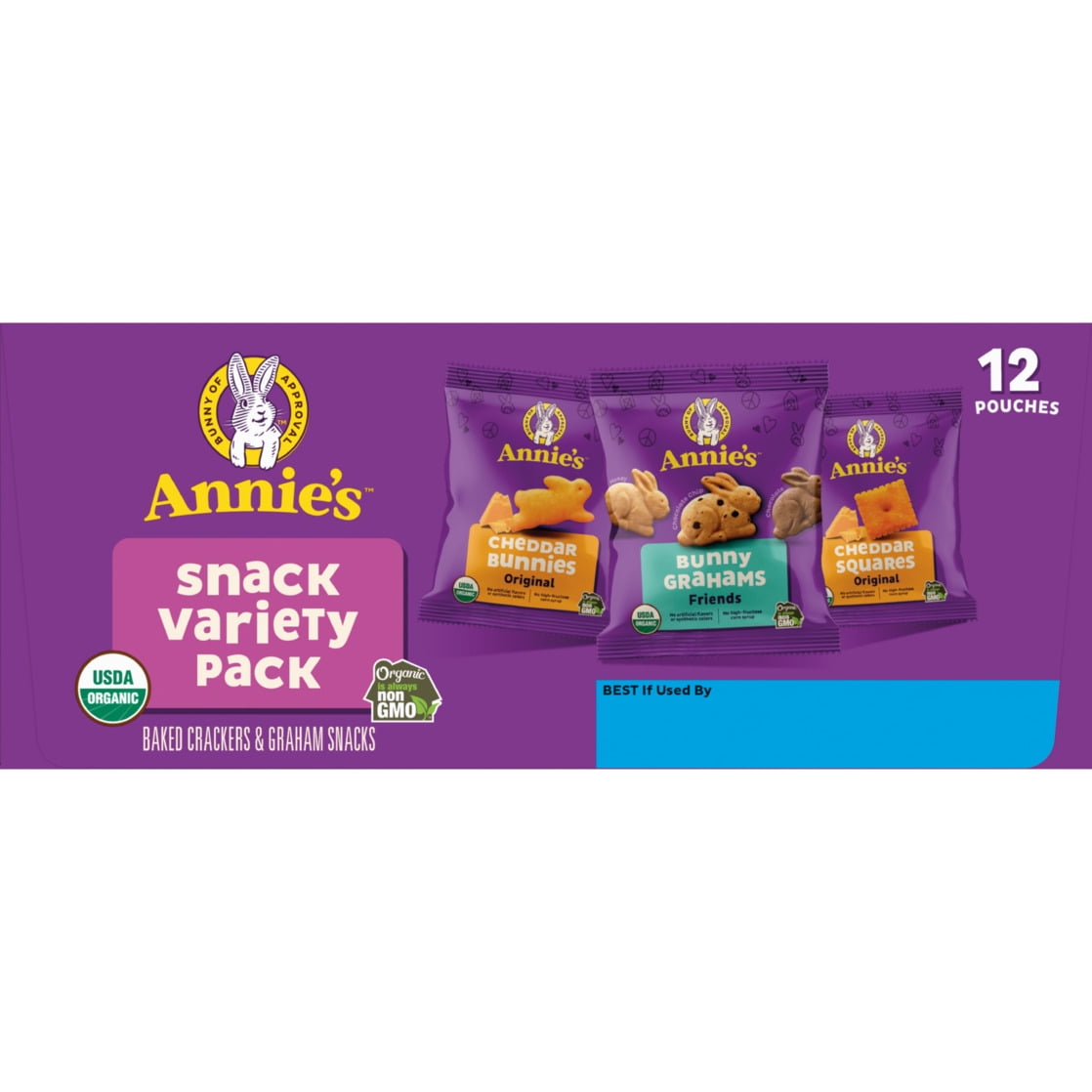 Annie's Organic Variety Snack Pack, Cheddar Bunnies, Bunny Grahams and Cheddar Squares (12 Count, 11 oz) pknp0