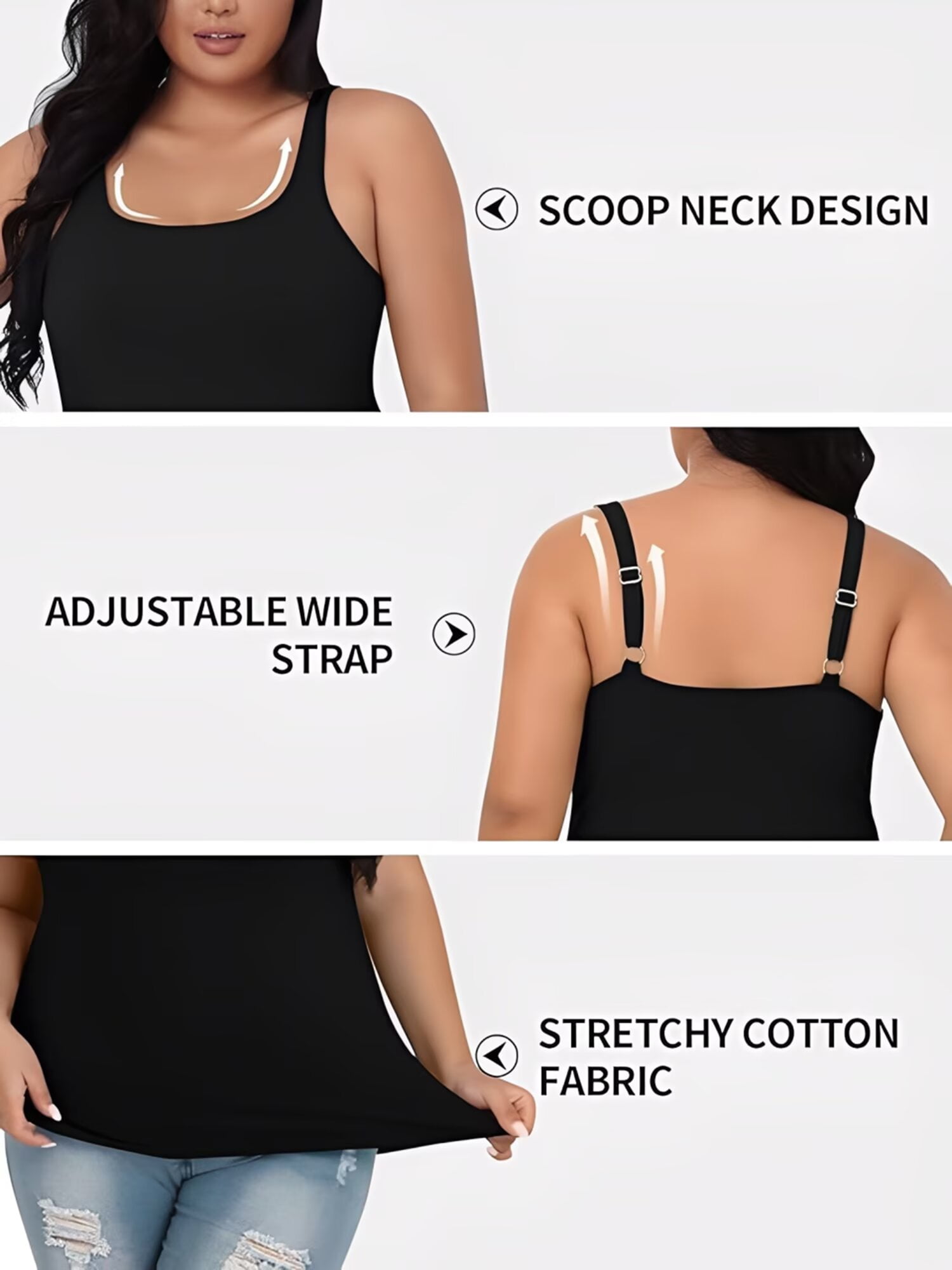 Charmo Womens Plus Size Cotton Tank Top with Shelf Bra Adjustable Strap Camisole (Black, 1X-5X) aytsm