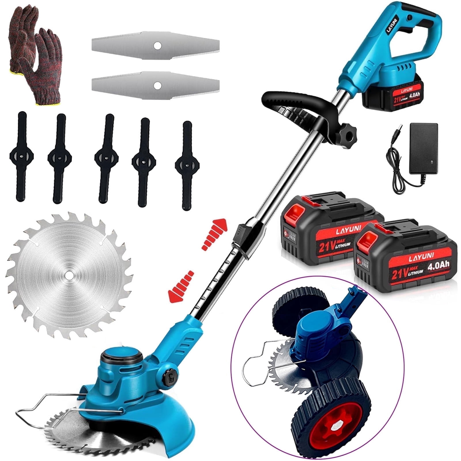 Susuzi 21V Cordless String Trimmer, Extendable Weed Wacker with 3-in-1 Cutting Blades (Blue, 1 Unit) dykw0