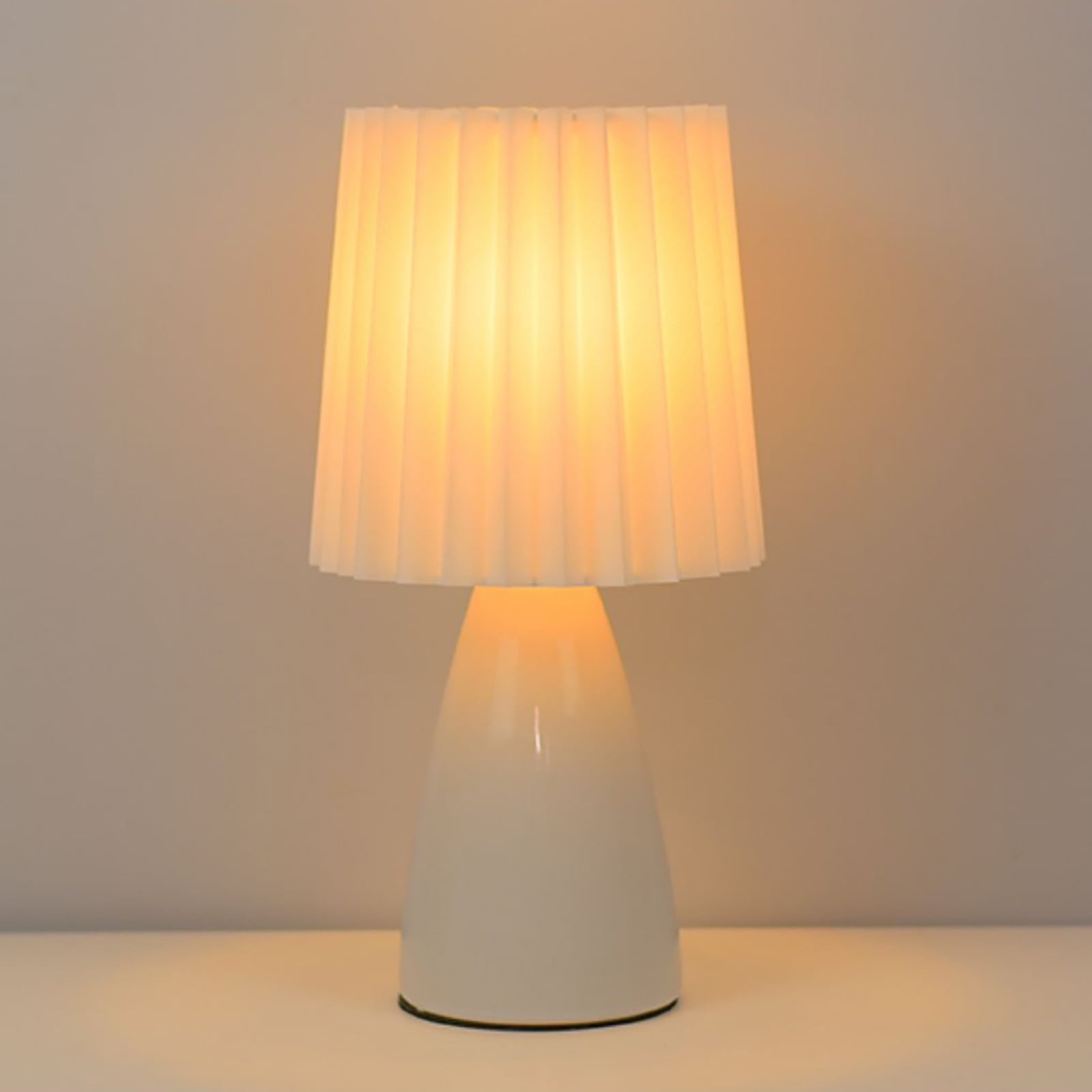 TIHLMK Pleated Table Lamp, Boho Decorative Nightstand Desk Lamp with 3-Level Dimming (White, 12 in) qp4vd