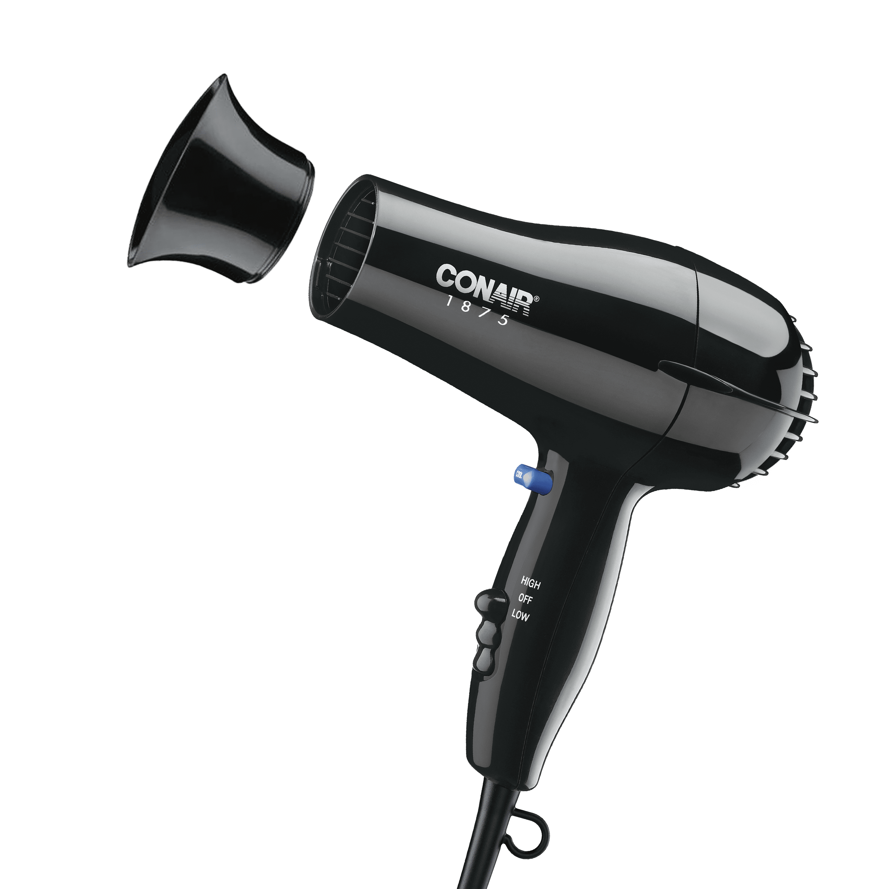 Conair Mid-Size Hair Dryer with Concentrator Attachment, Lightweight Ergonomic Design (Black) uh15v