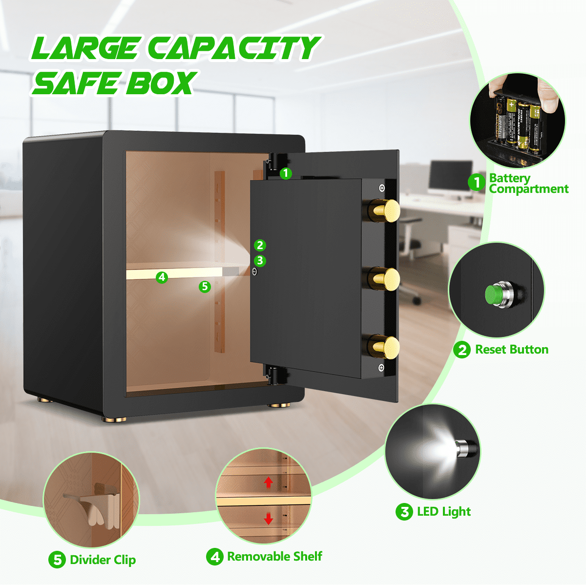 SYSENFO 3.0 Cuft Large Security Safe Box with Digital Keypad, Alarm System & Fireproof Bag (Black, 3.0 Cuft) 6yhtg