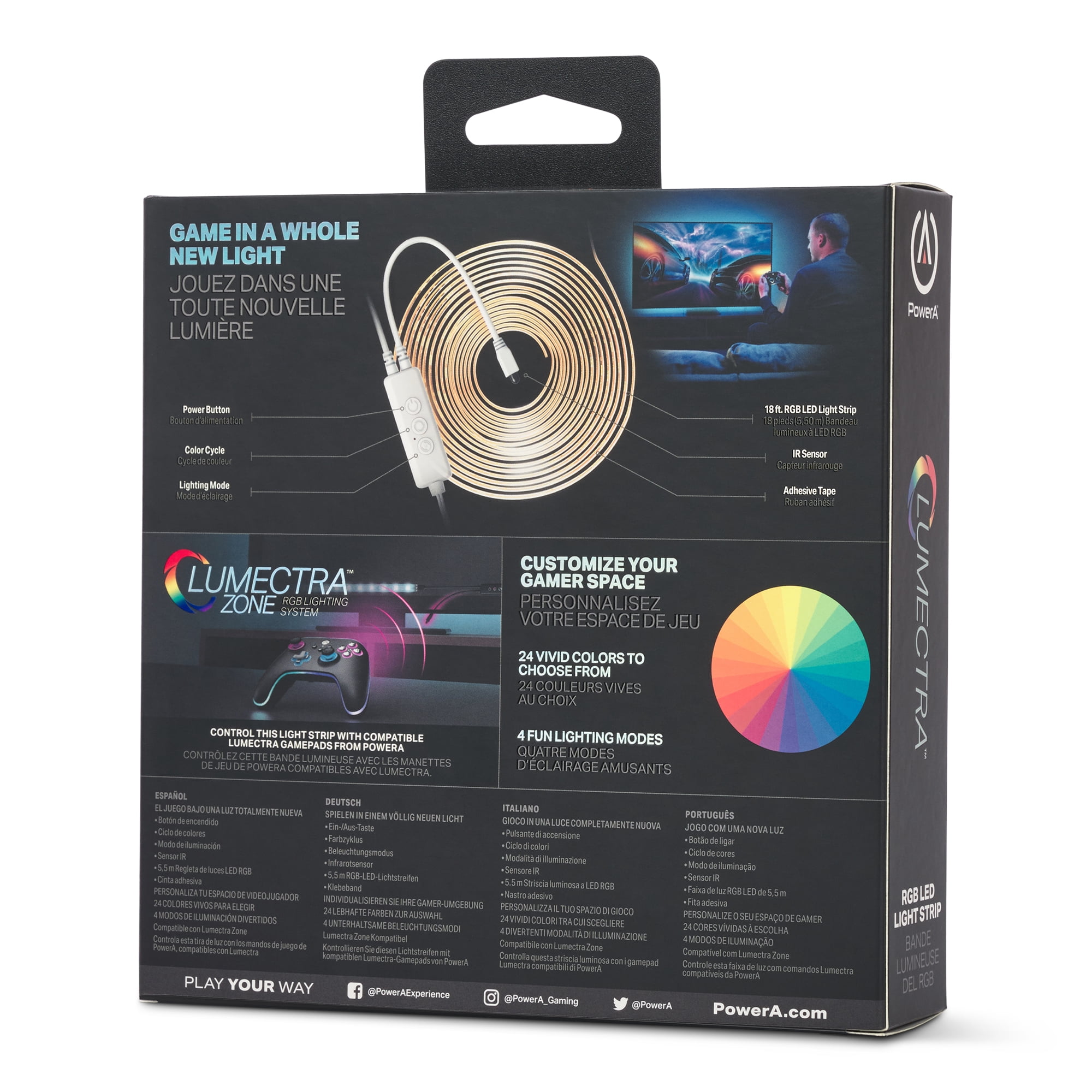 PowerA Lumectra RGB LED Light Strip for Gaming Setup with Remote Control (Multicolor, 18 ft.) a7wqa