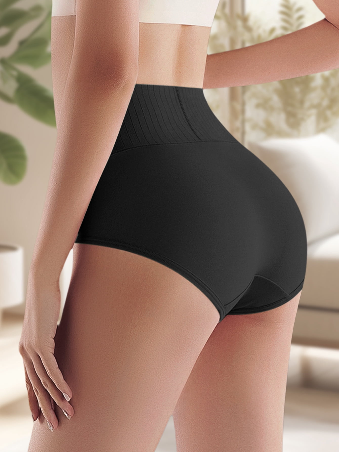 MEIYATING Women's High-Waist Briefs, Comfortable Soft Striped Underwear (Black, 5-Pack) 3uot5